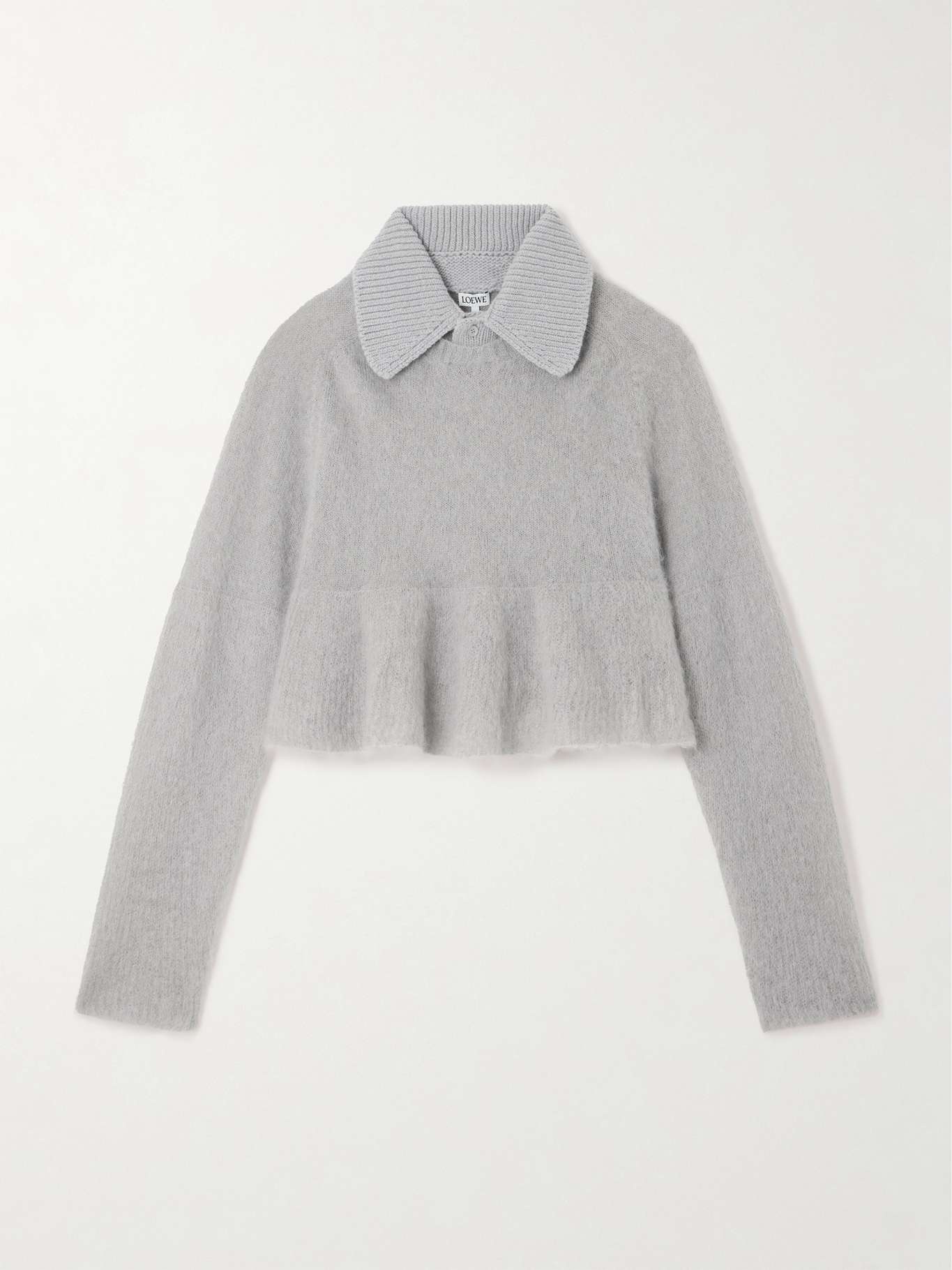 Cropped wool-blend trimmed mohair-blend polo sweater - 1