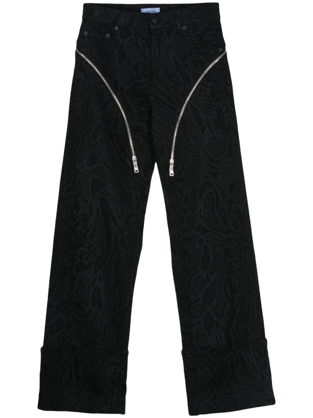 zip-embellished snake-print jeans - 1