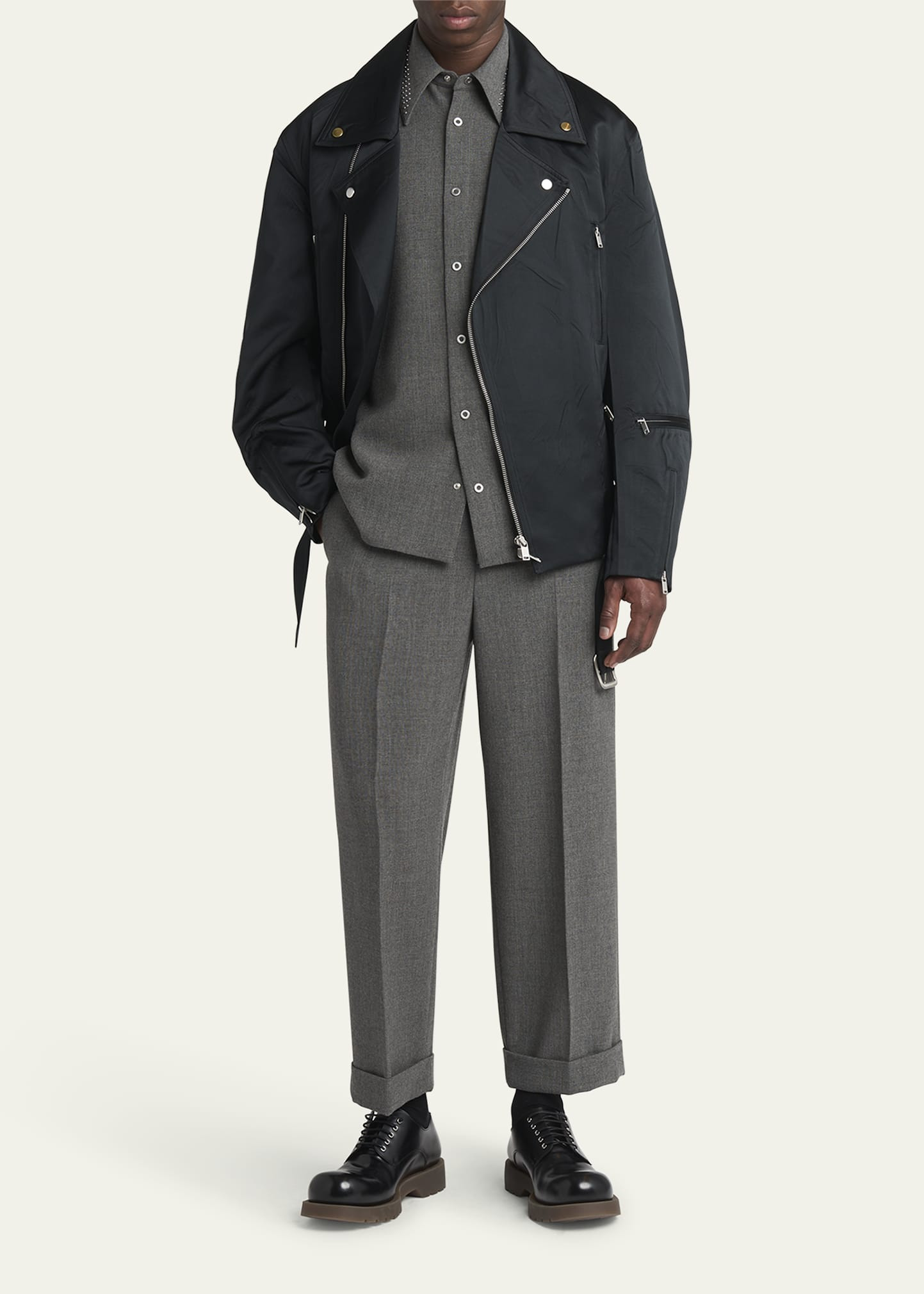 Men's Studded-Collar Wool Button-Down Shirt - 2