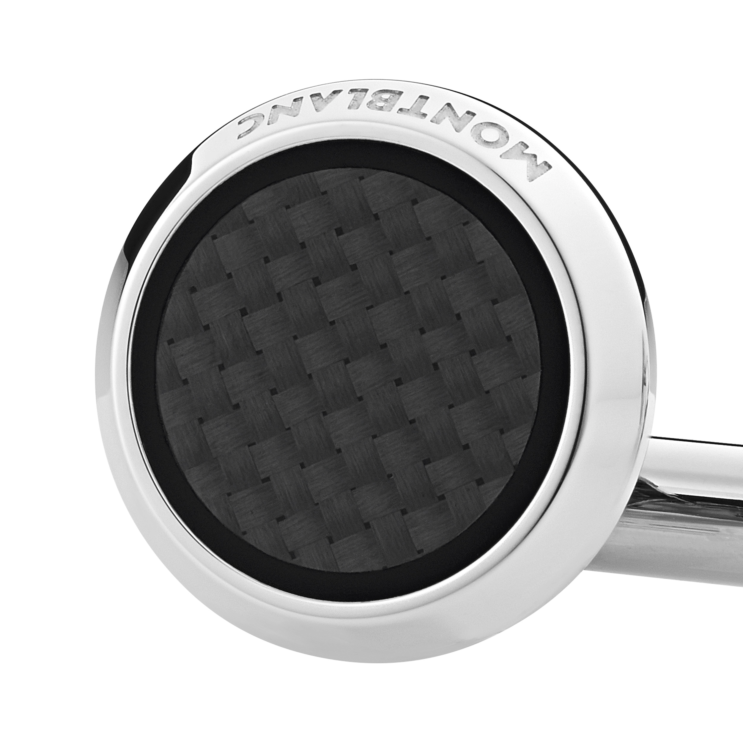 Cufflinks, round in stainless steel with carbon-patterned inlay - 4