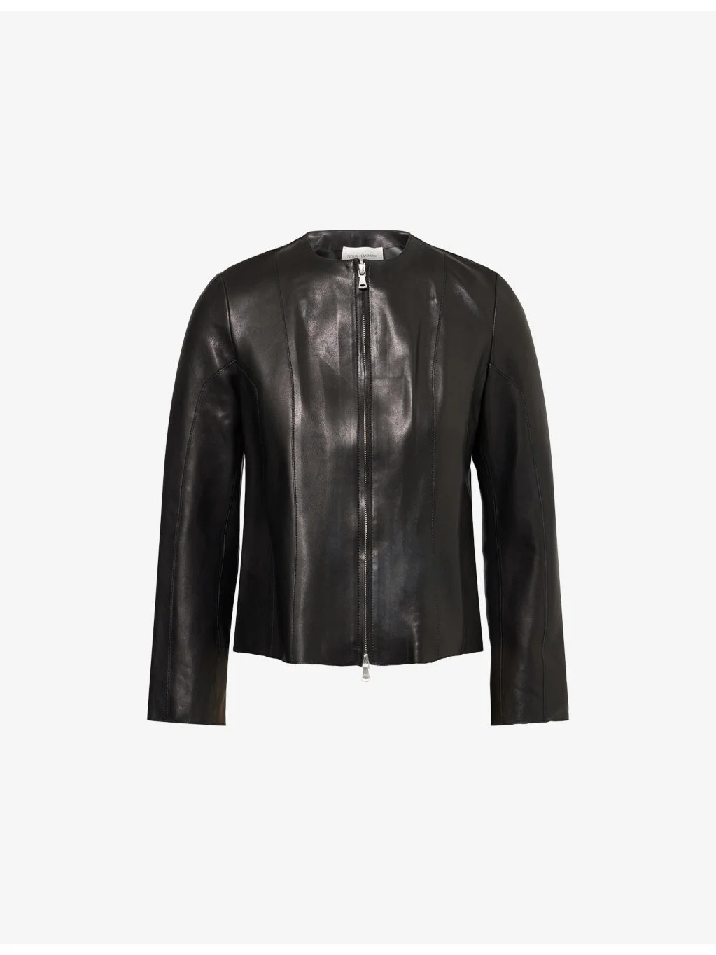 Classic Round-Neck Leather Jacket - 1