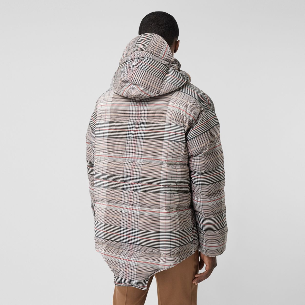 Cut-out Hem Check Nylon Twill Puffer Jacket - 4