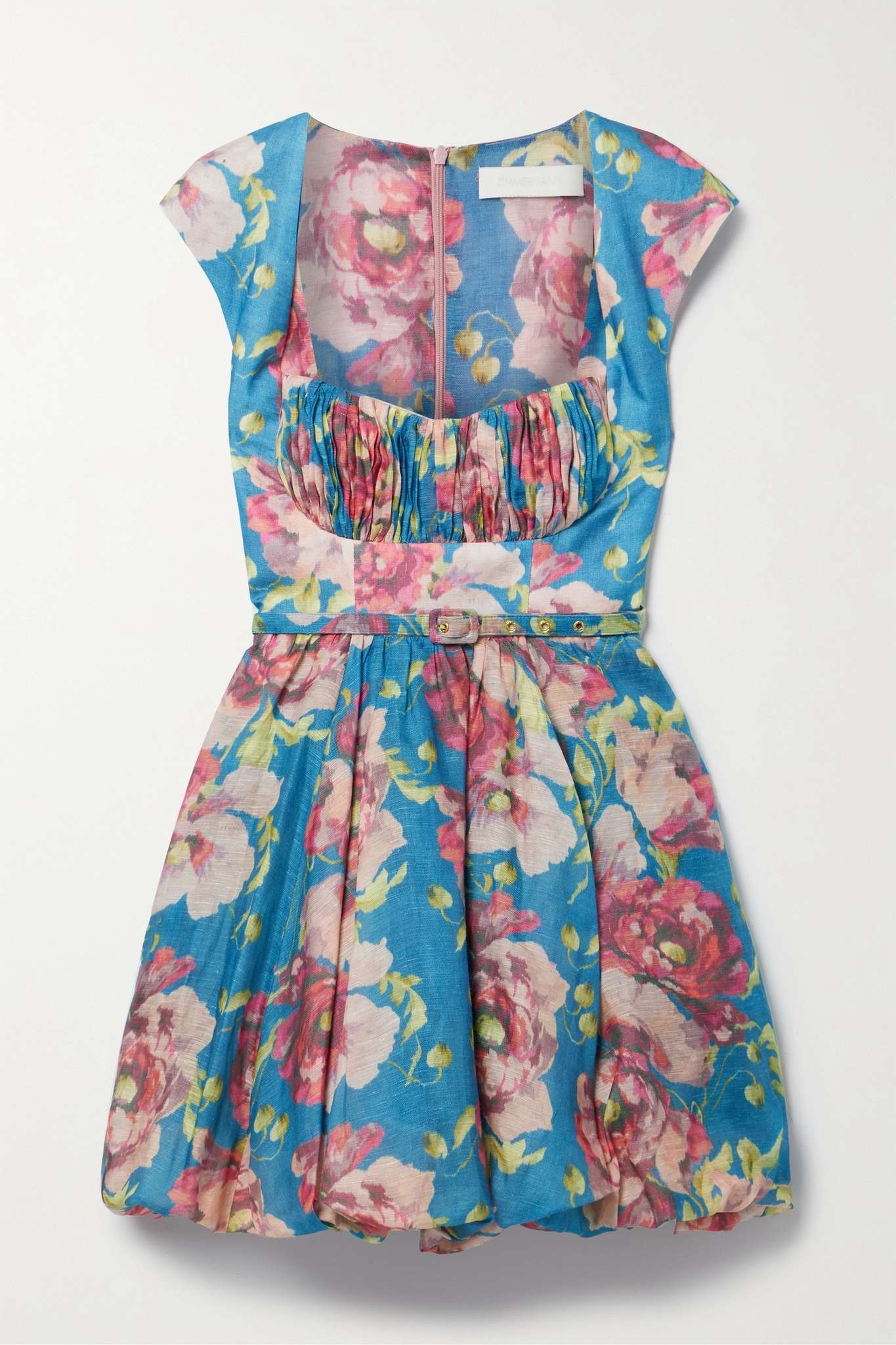 High Tide belted floral-print silk and linen-blend mini dress - 1