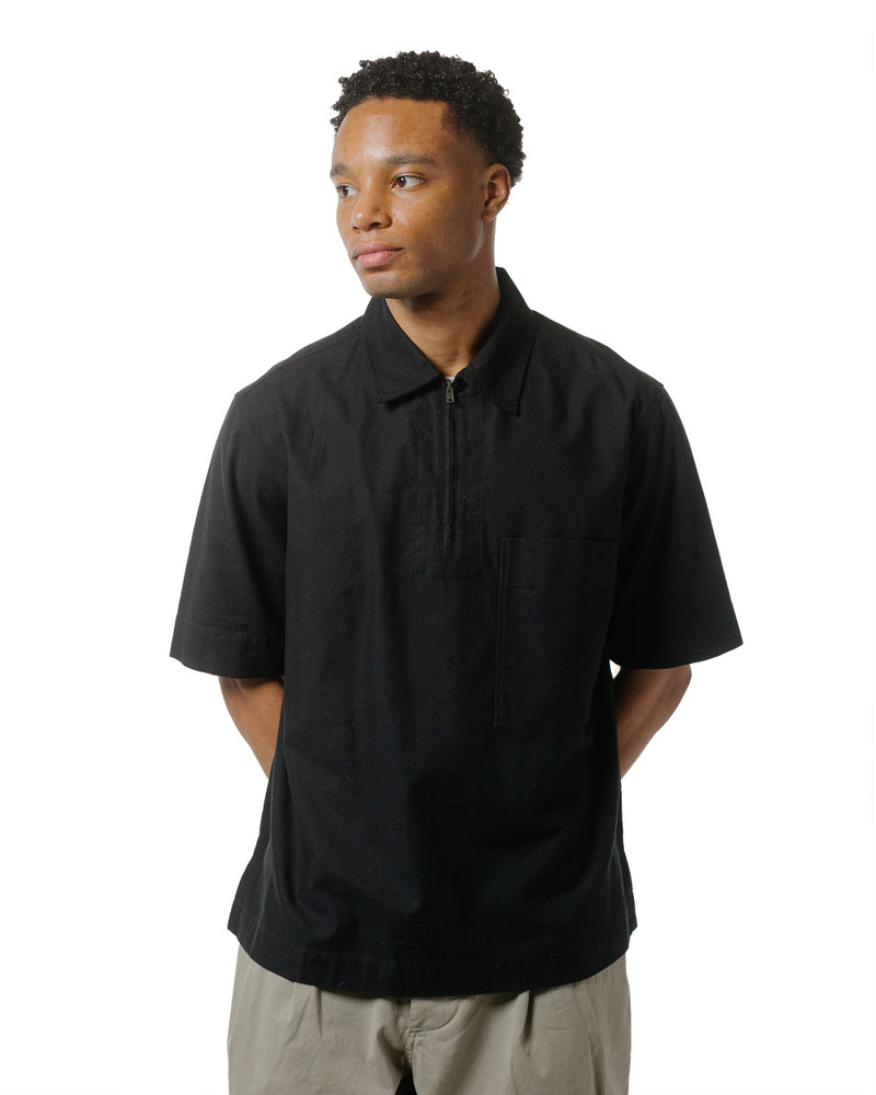 MARGARET HOWELL MHL Half Zip Pull On Shirt Textured Cotton Black outlook
