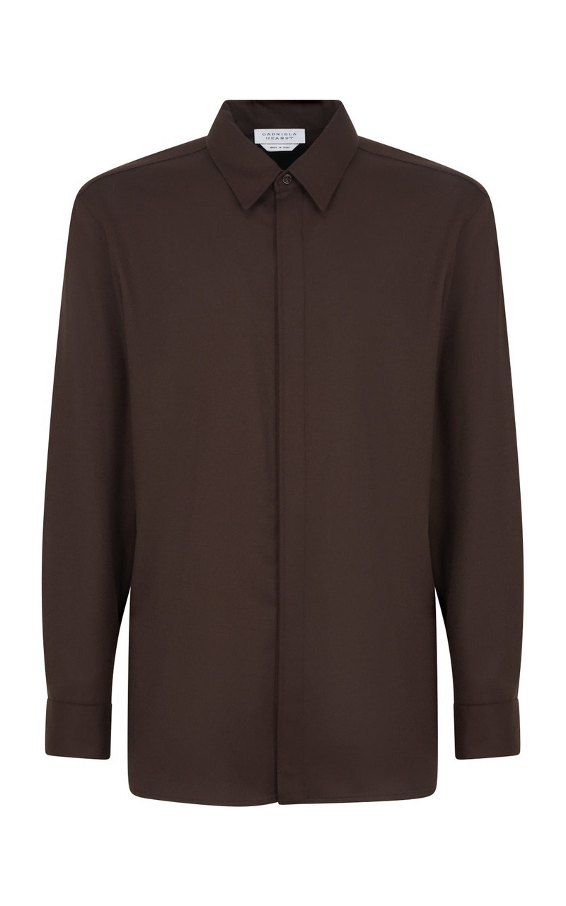 Nicolas Shirt in Chocolate Superfine Wool 1