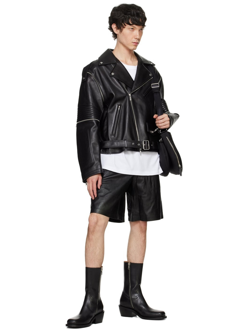 Helmut Lang Black Zip Bomber Leather Shorts outlook
