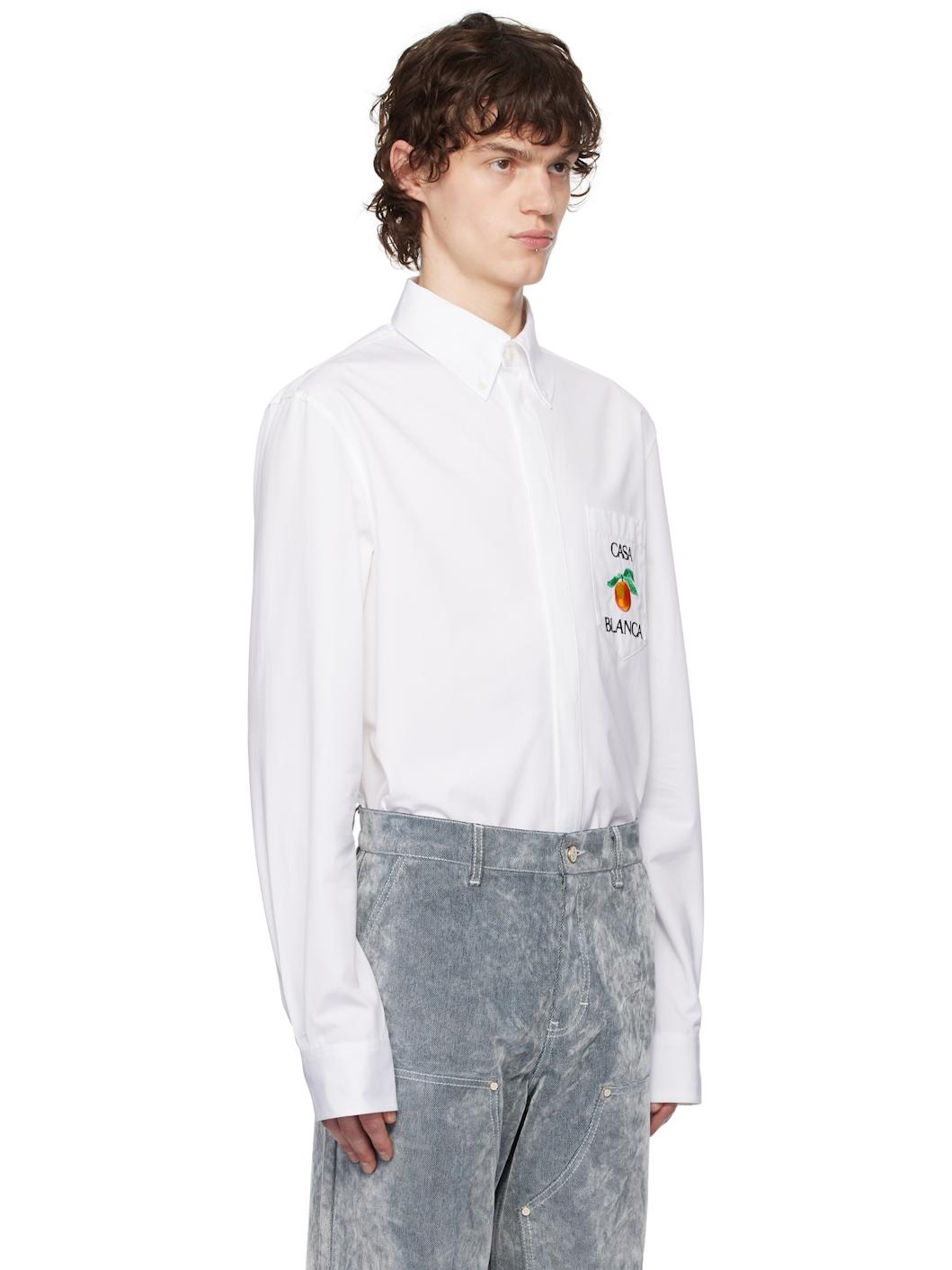 White Embroidered Orange Oxford Shirt - 2