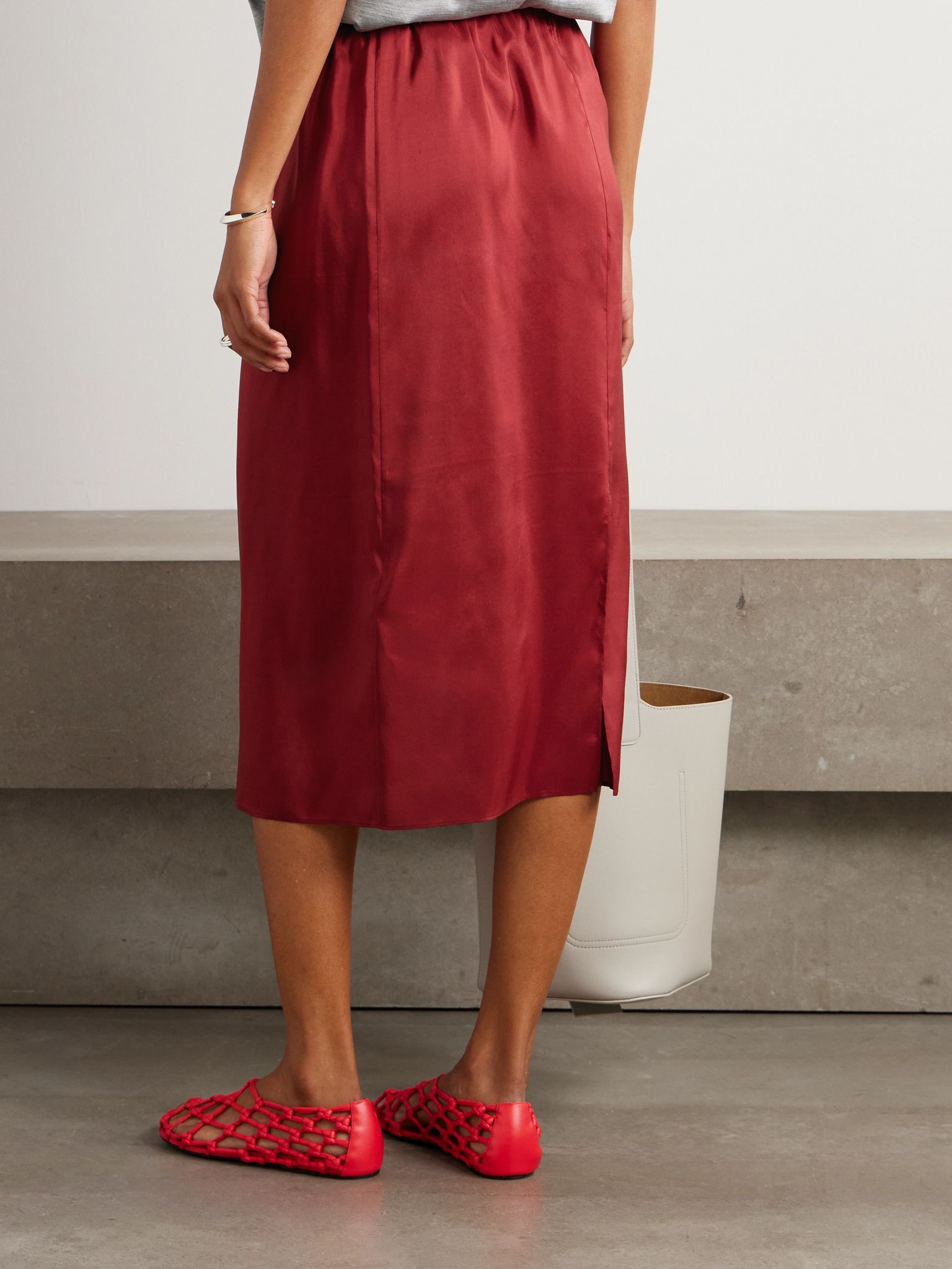 Silk-satin midi skirt Red - 3
