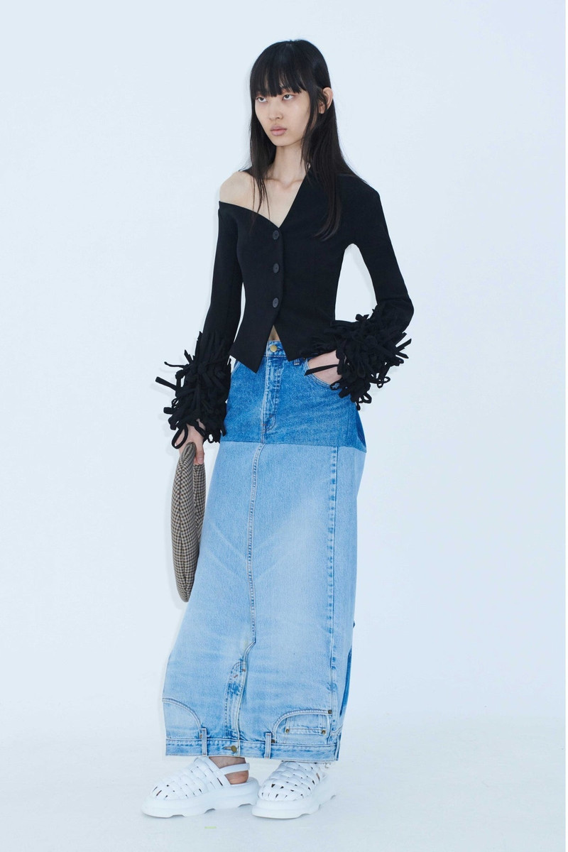 UPCYCLED DENIM MIRROR EFFECT SKIRT BLUE DENIM 7