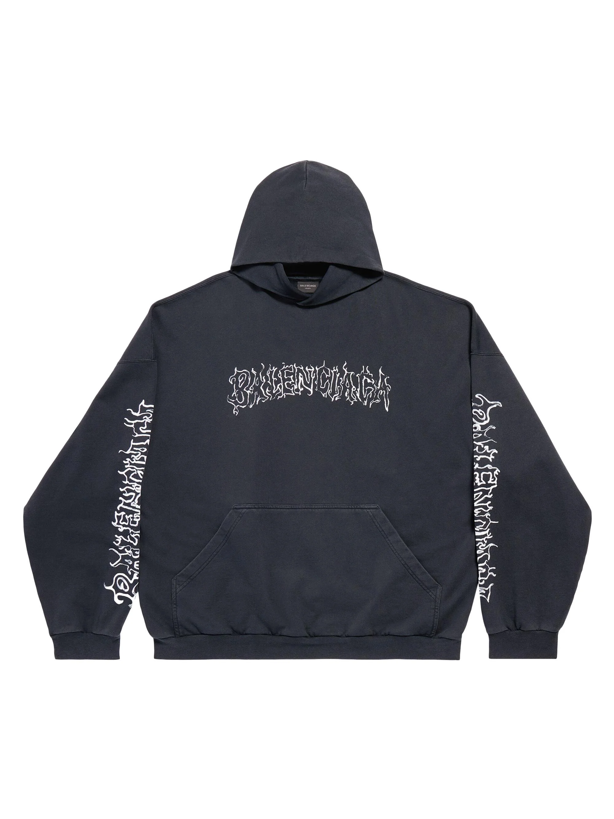 Men's Diy Metal Outline Hoodie Oversized - Black Faded - 1