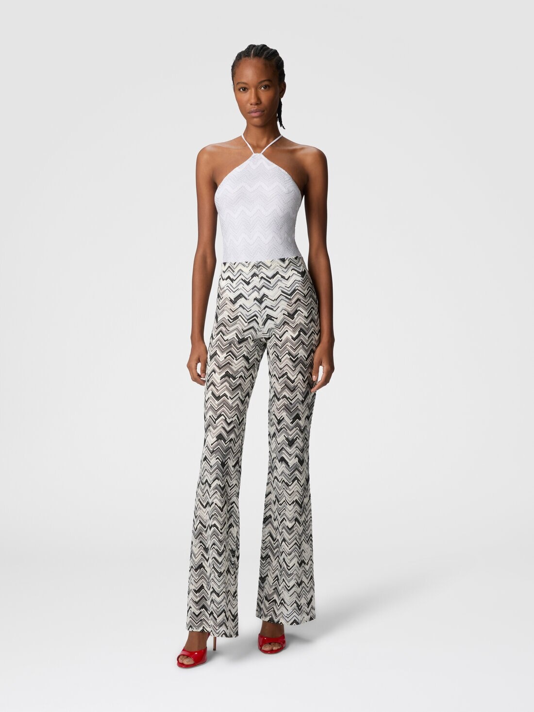 Flare trousers in slub zigzag viscose blend - 2
