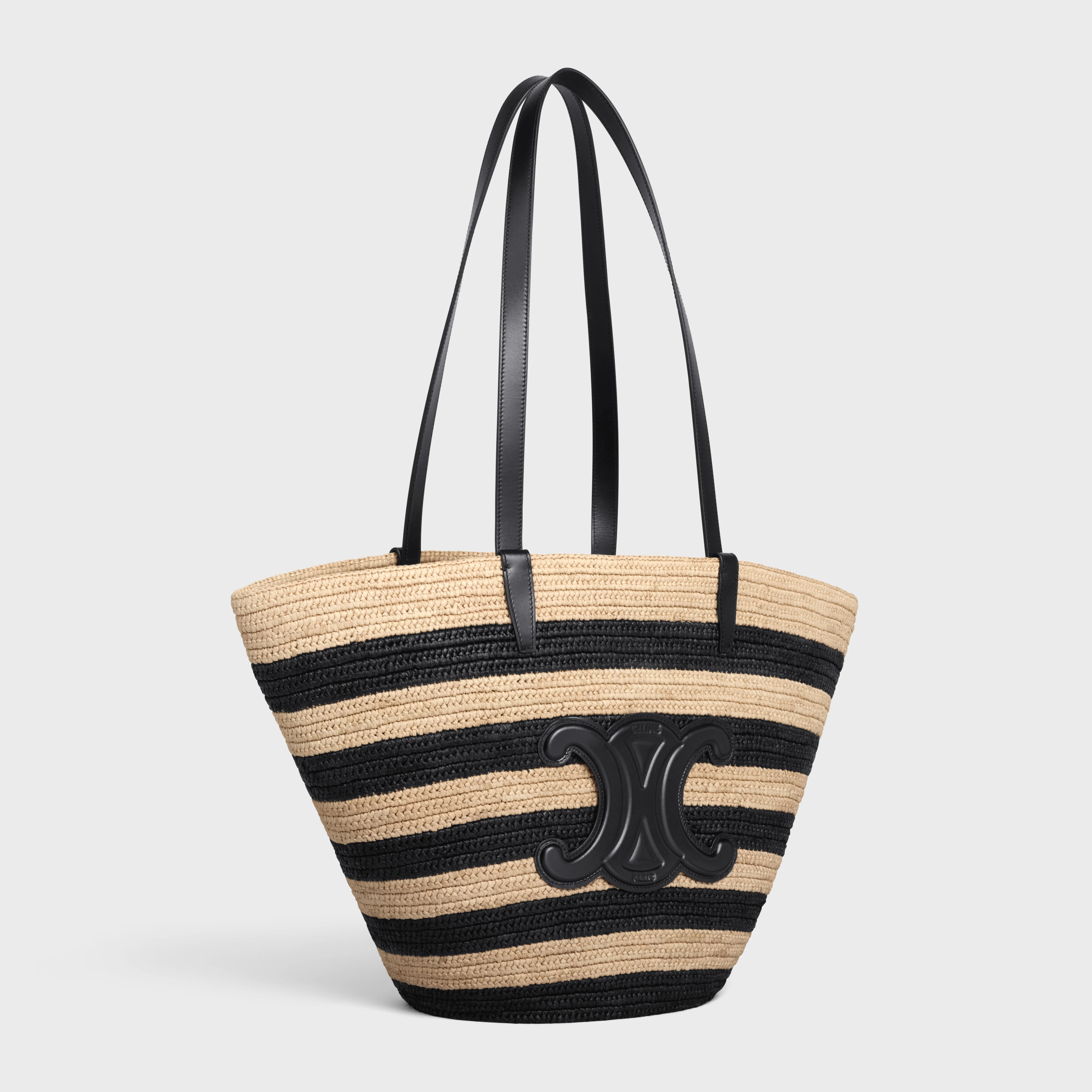 STRIPED COUFFIN Celine Classic Panier in RAFFIA AND CALFSKIN - 2