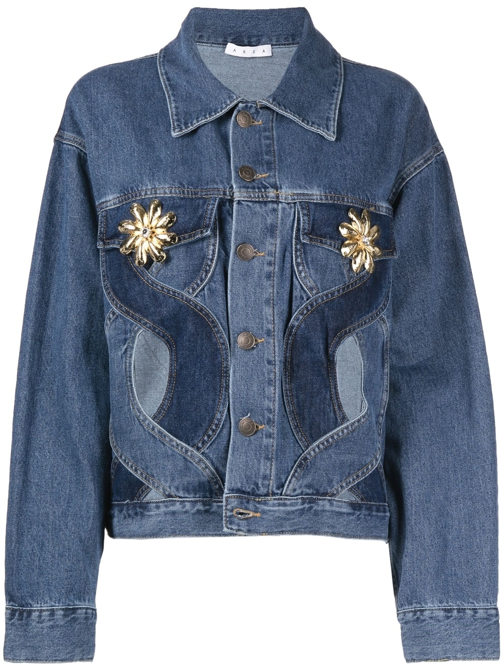 shell-embellished cut-out denim jacket - 1