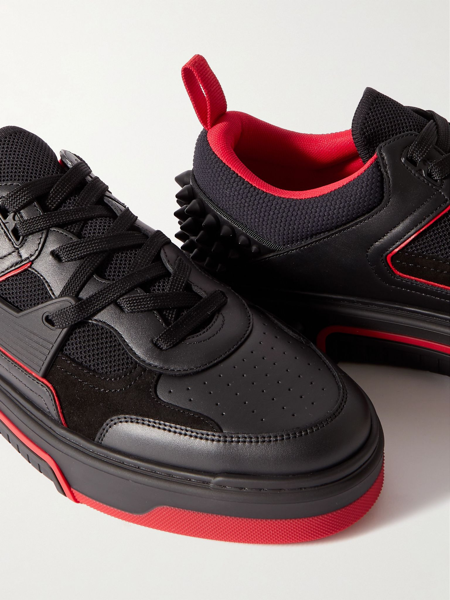 Astroloubi Spiked Leather, Suede and Mesh Sneakers Black - 5