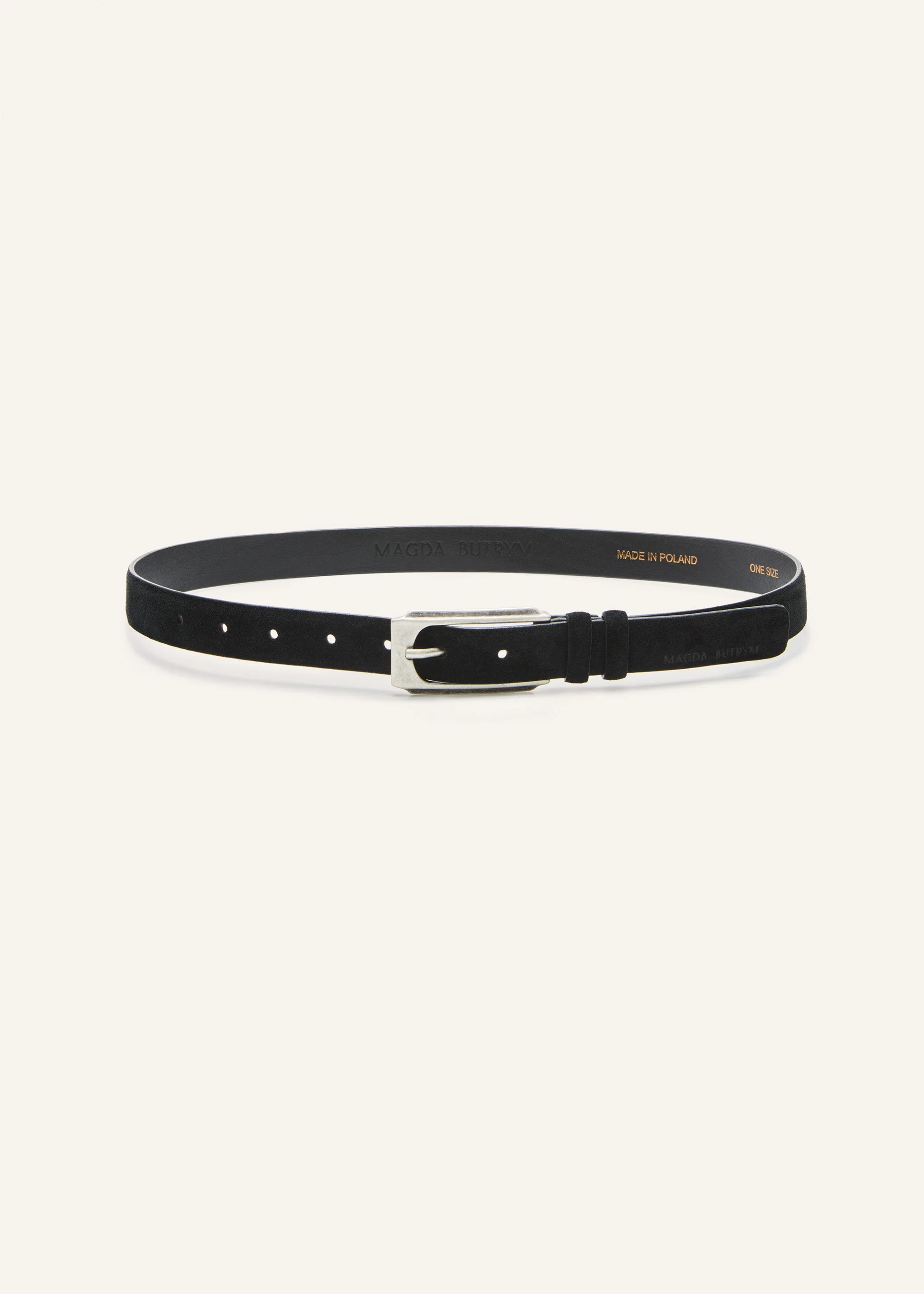 Slim buckle belt in black suede - 1