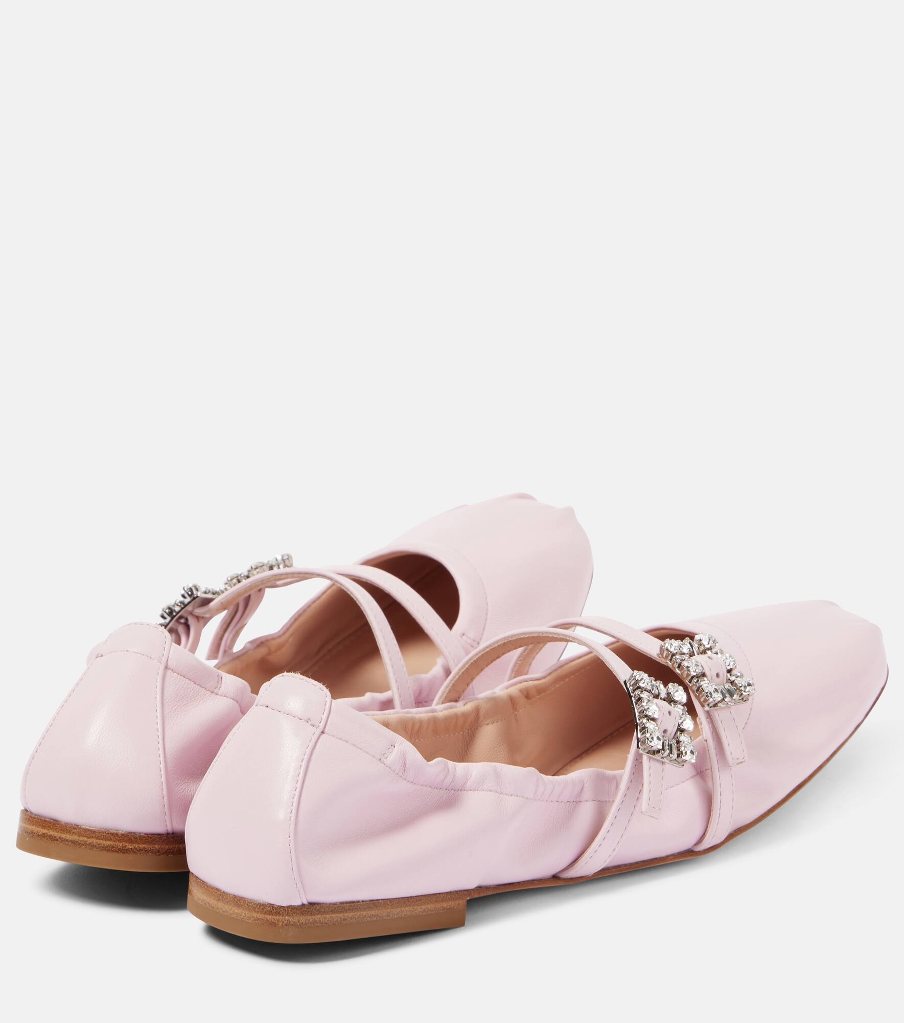 Crystal-embellished leather ballet flats - 3