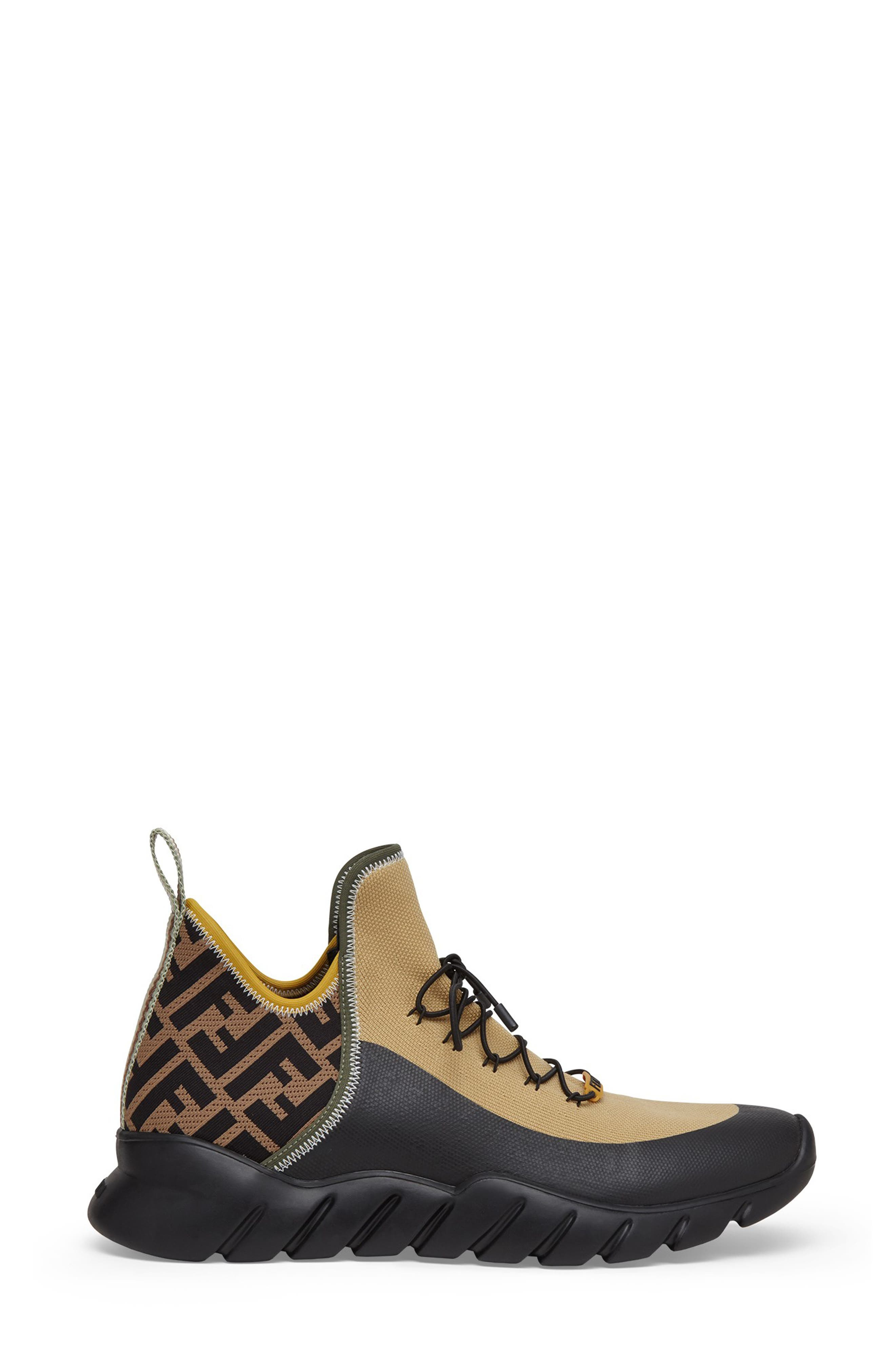 Fendi FF Logo Mid Top Knit Sneaker in Camel/Black at Nordstrom - 2