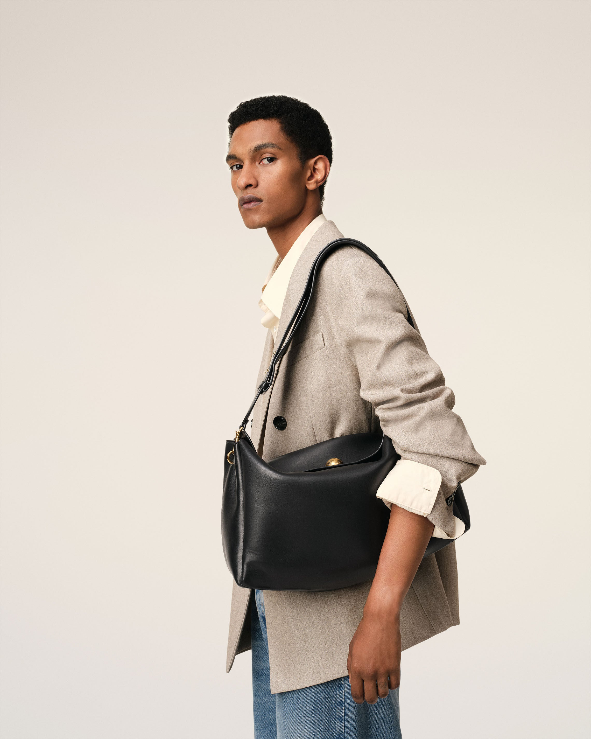 BLACK LEATHER LARGE CARROUSEL BAG - 5