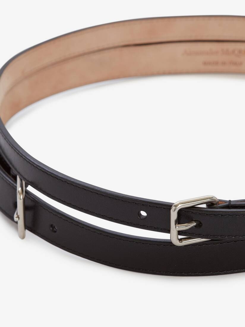 Women's Thin Double Belt in Black - 3