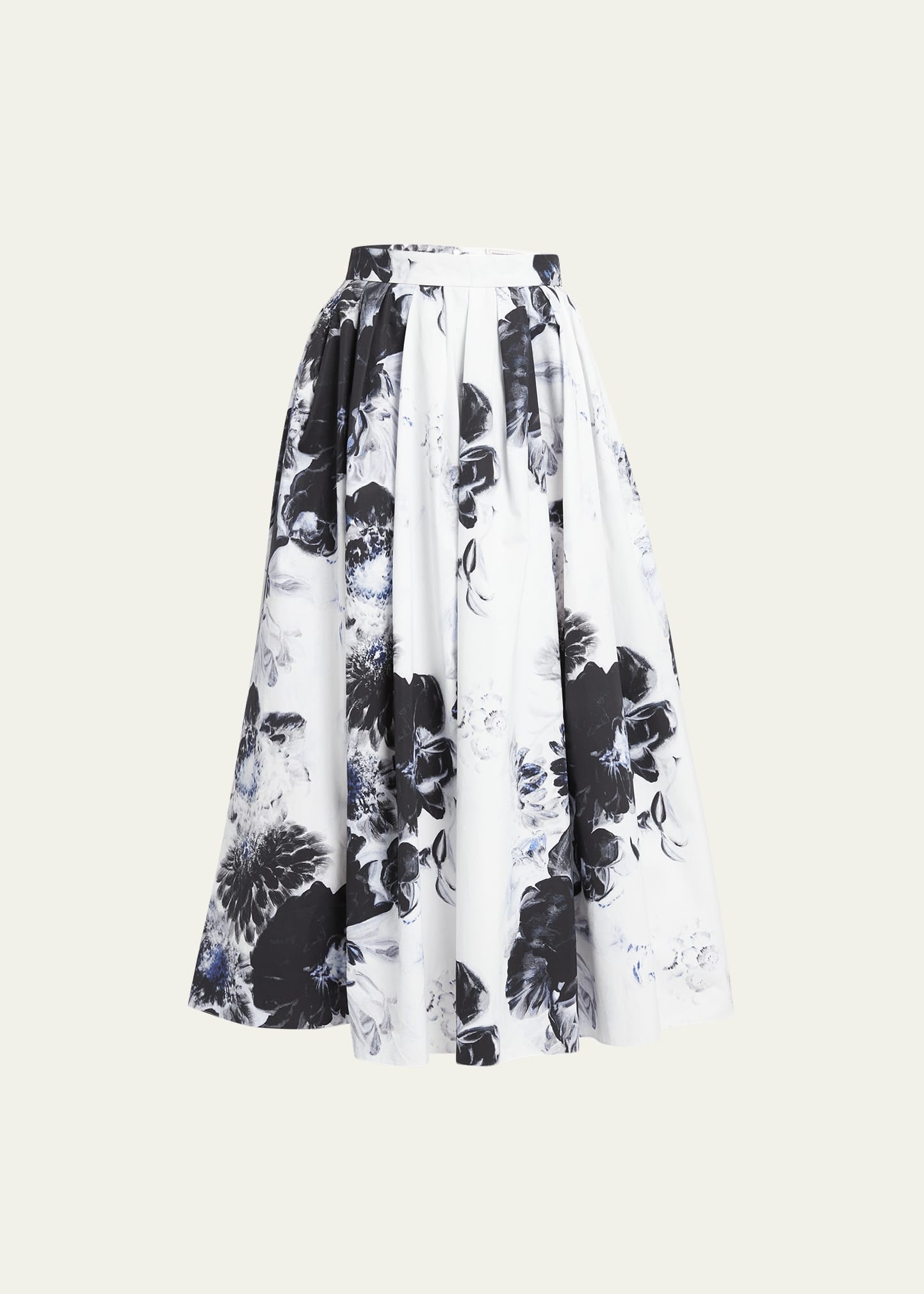 Floral X-ray Print Faille Voluminous Midi Skirt - 1