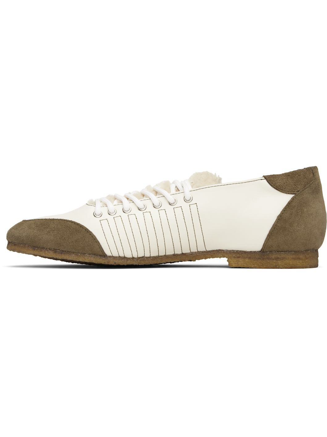 White & Brown Lace Trainer Sneakers - 3