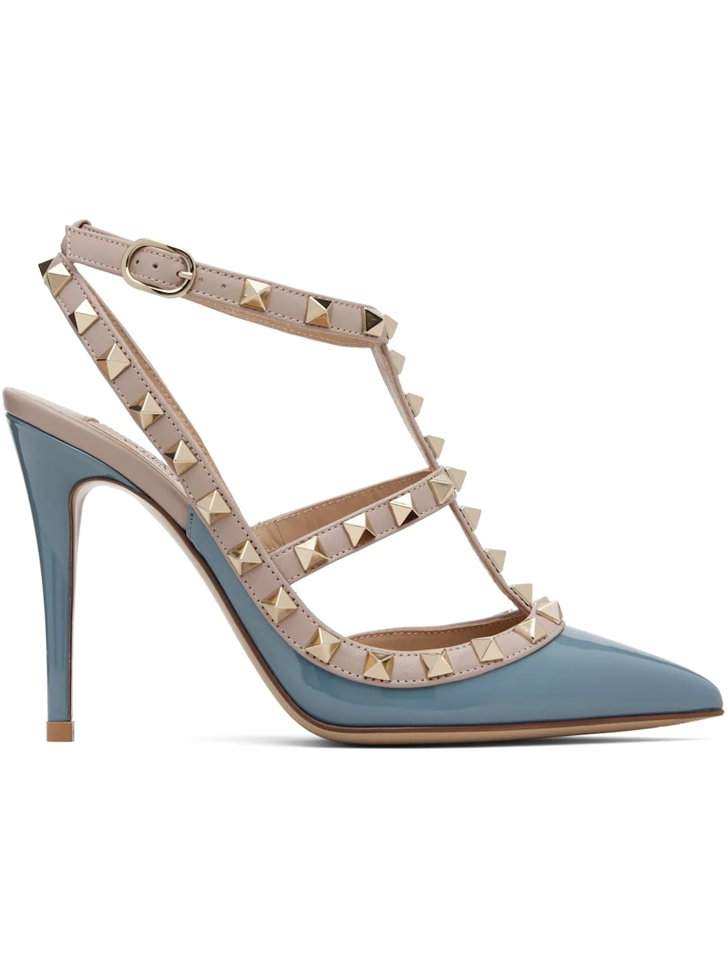 Blue & Pink Rockstud Ankle Strap Heels - 1