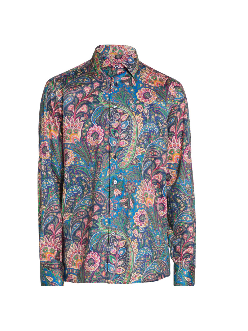 Men's Roma Paisley Cotton Button-Front Shirt - Stampa Blue 1