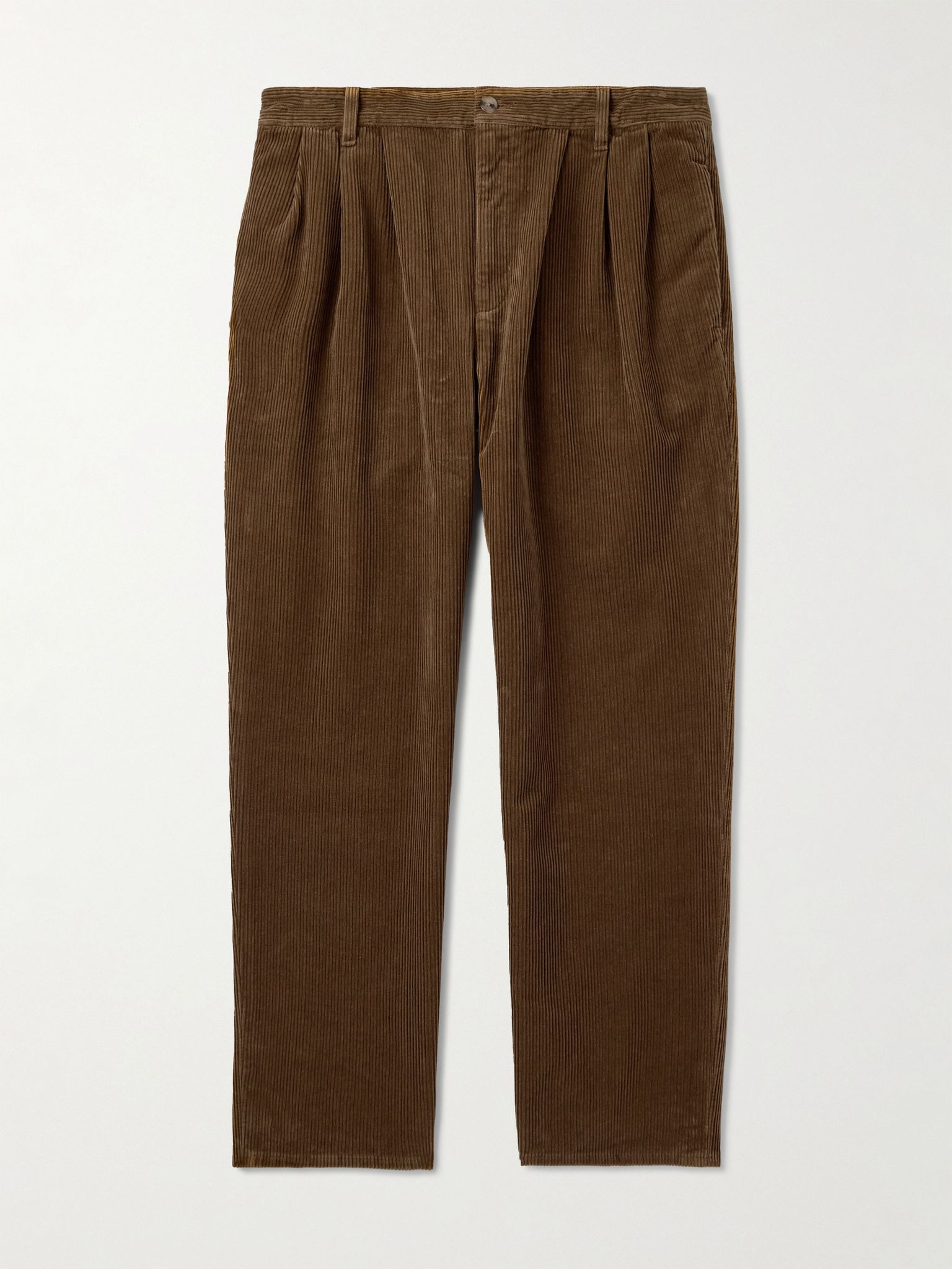 Straight-Leg Pleated Cotton-Corduroy Trousers Brown - 1