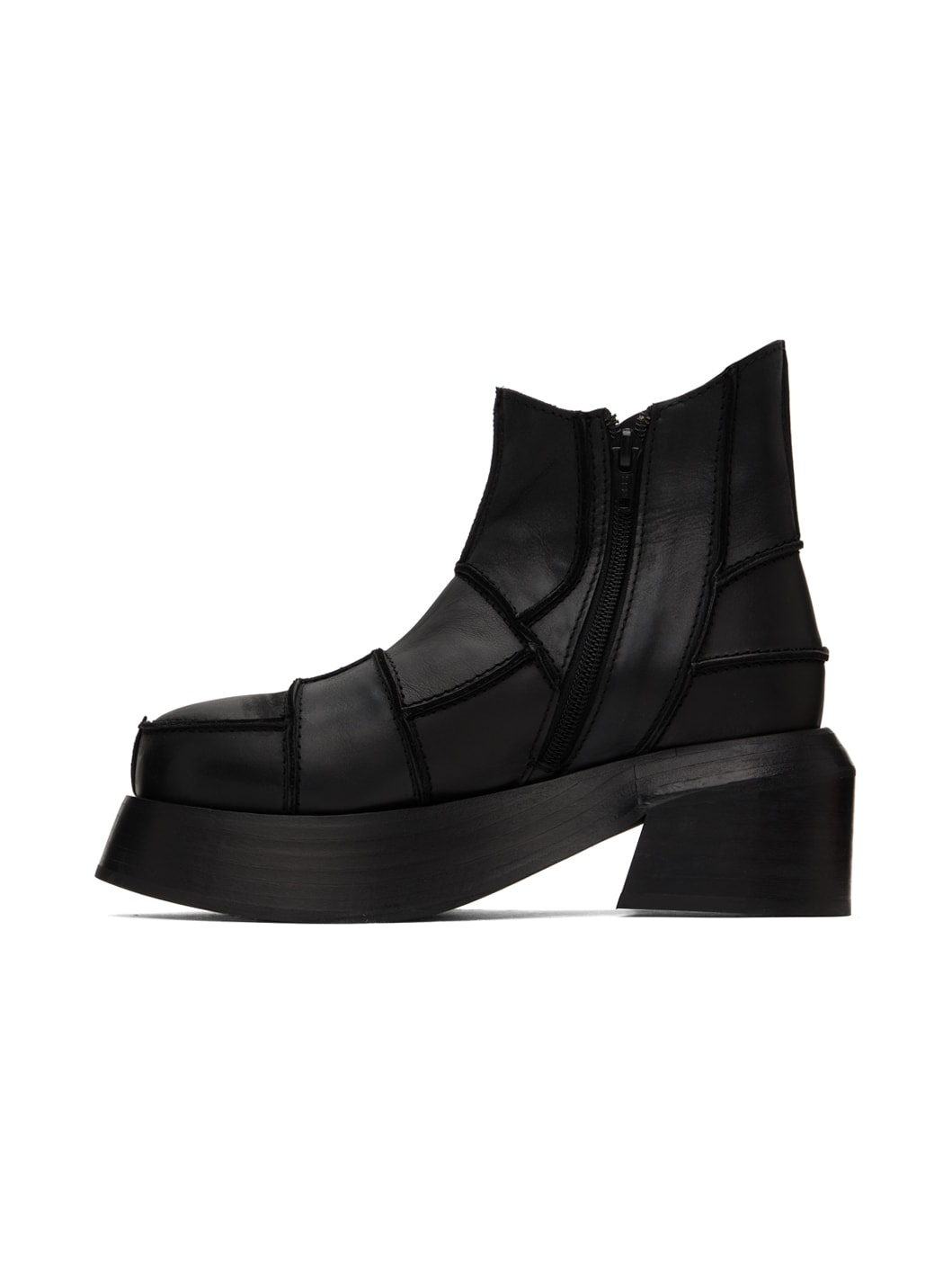 Black Patchwork Boots - 3