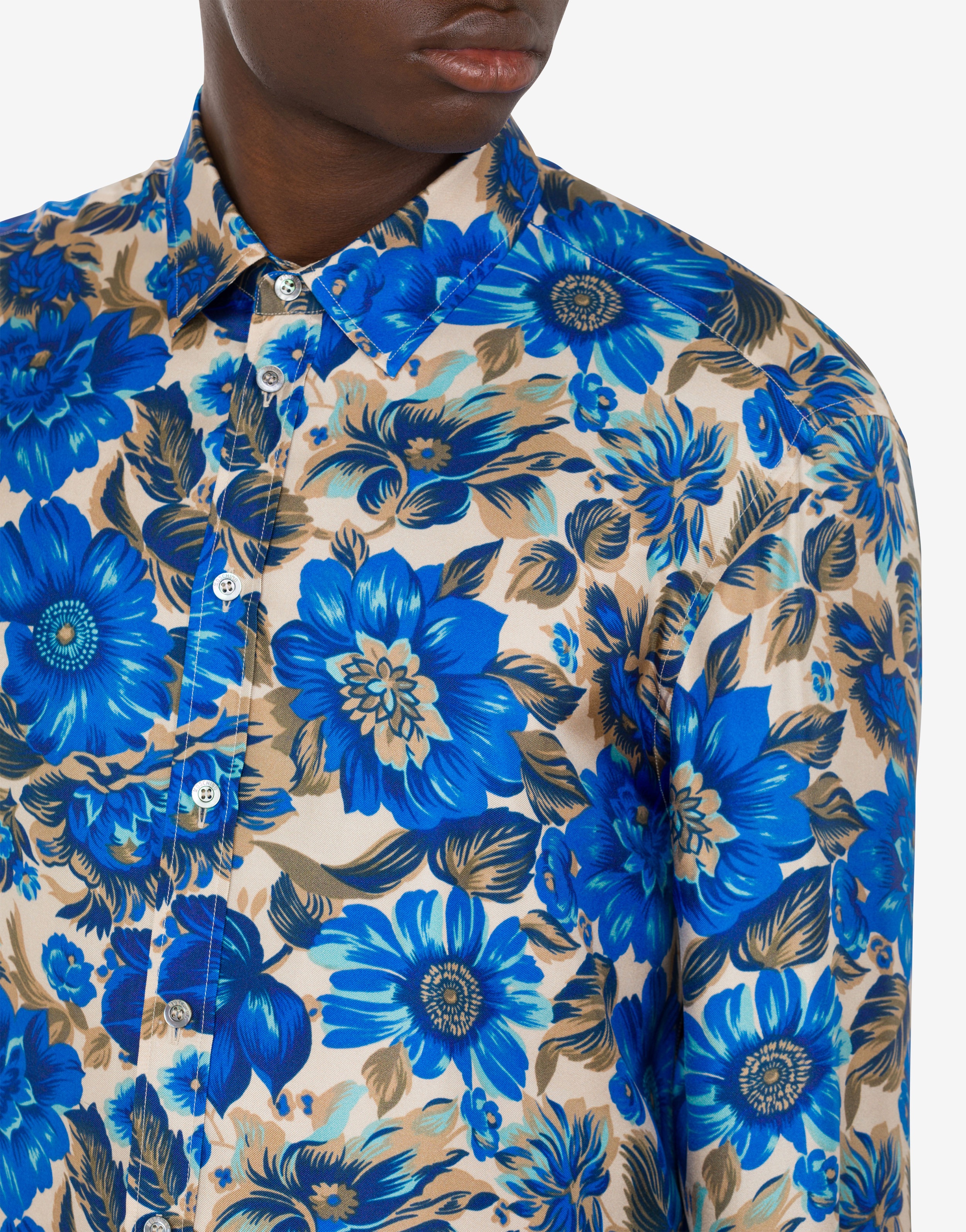 ALLOVER BLUE FLOWERS SILK SHIRT - 4