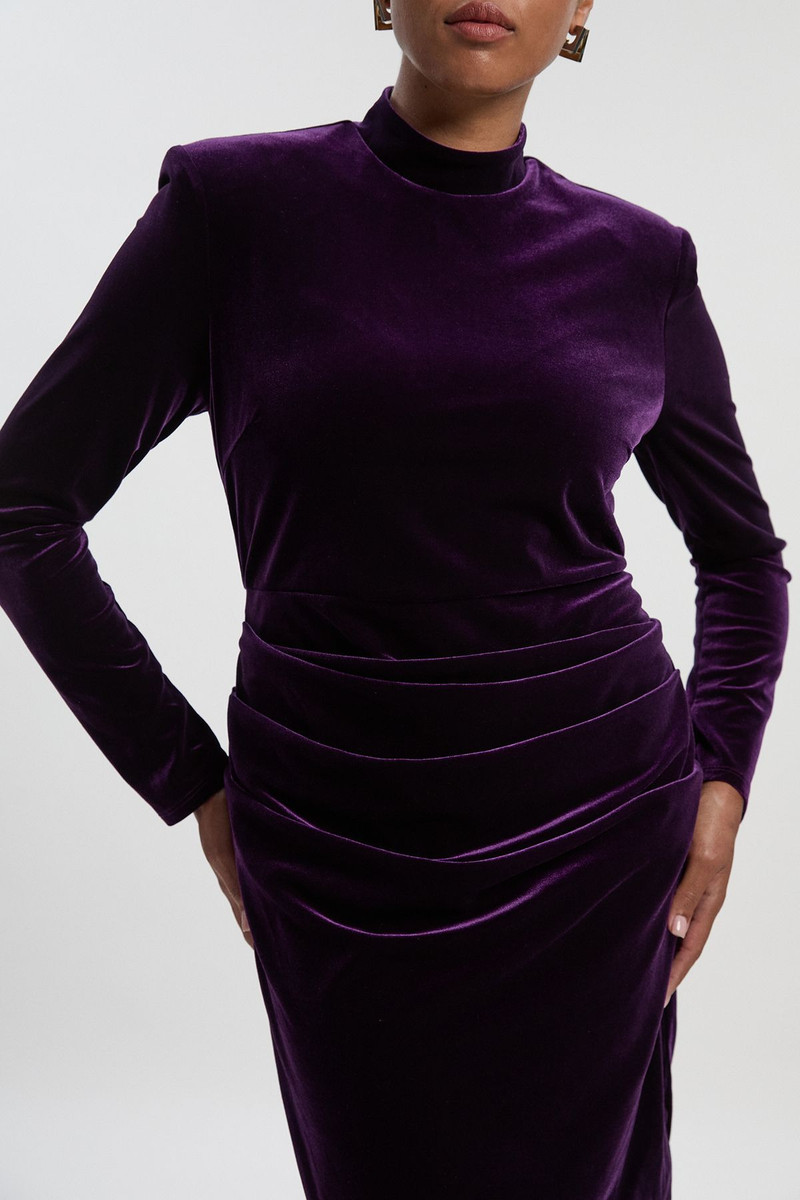 Plus Size Tailored Velvet High Neck Mini Dress 3