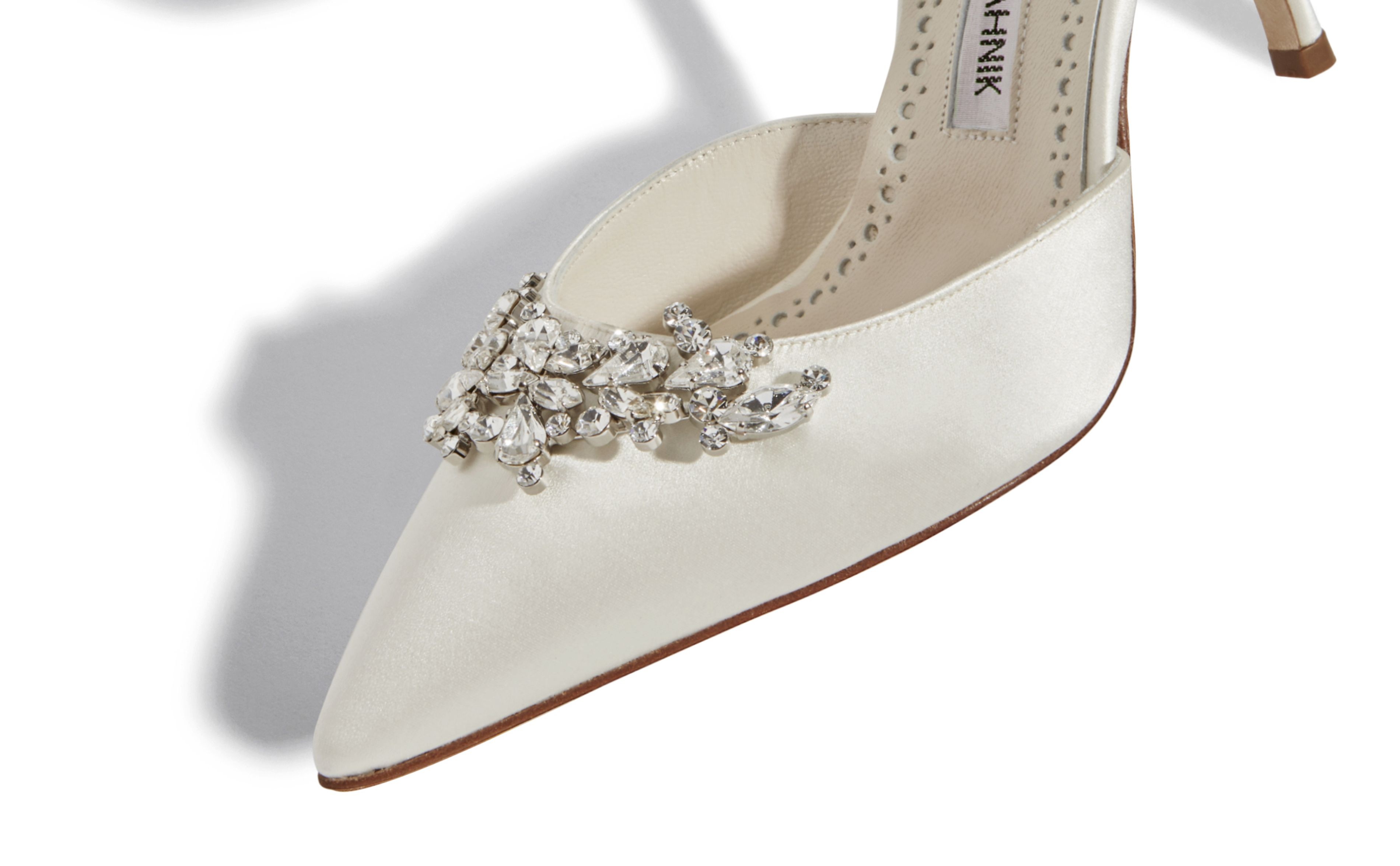 White Satin Crystal Embellished Mules - 4