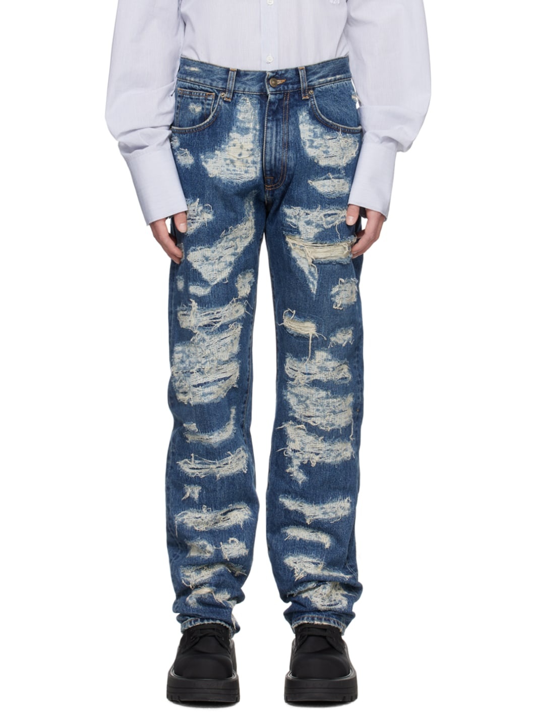Blue Distressed Jeans - 1