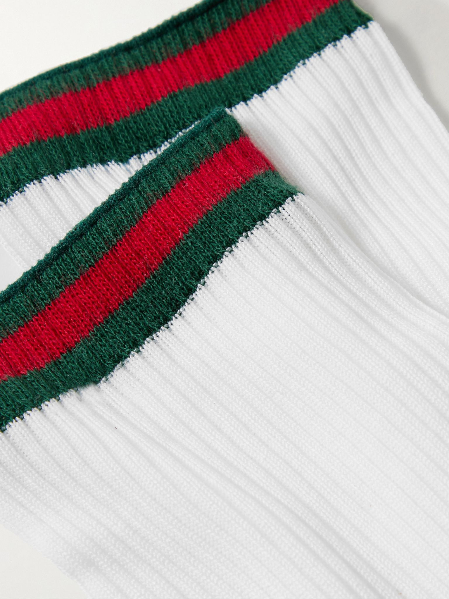 Striped Ribbed Cotton-Blend Socks White - 2