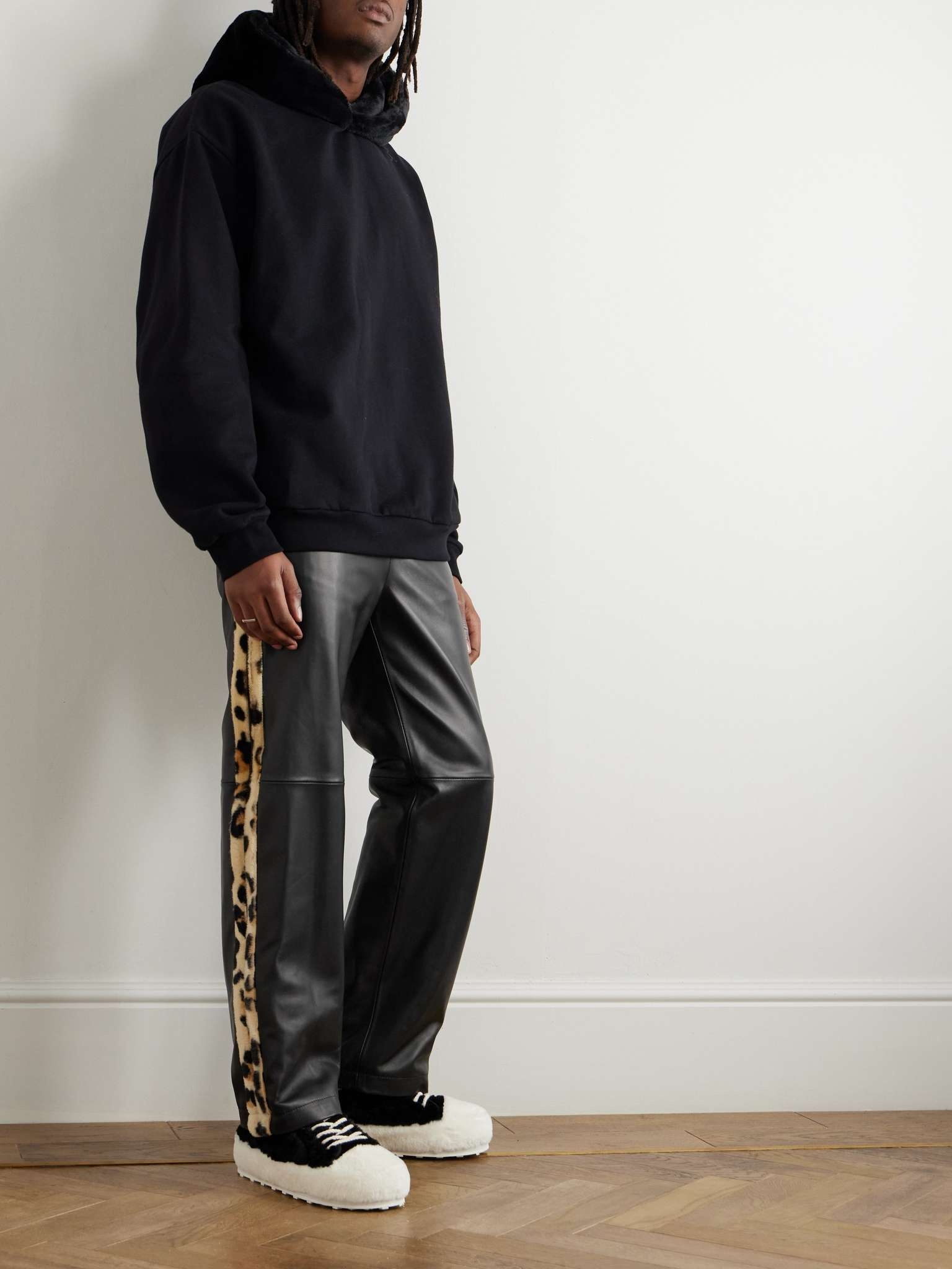 Straight-Leg Panelled Leopard-Print Shearling-Trimmed Leather Trousers - 2