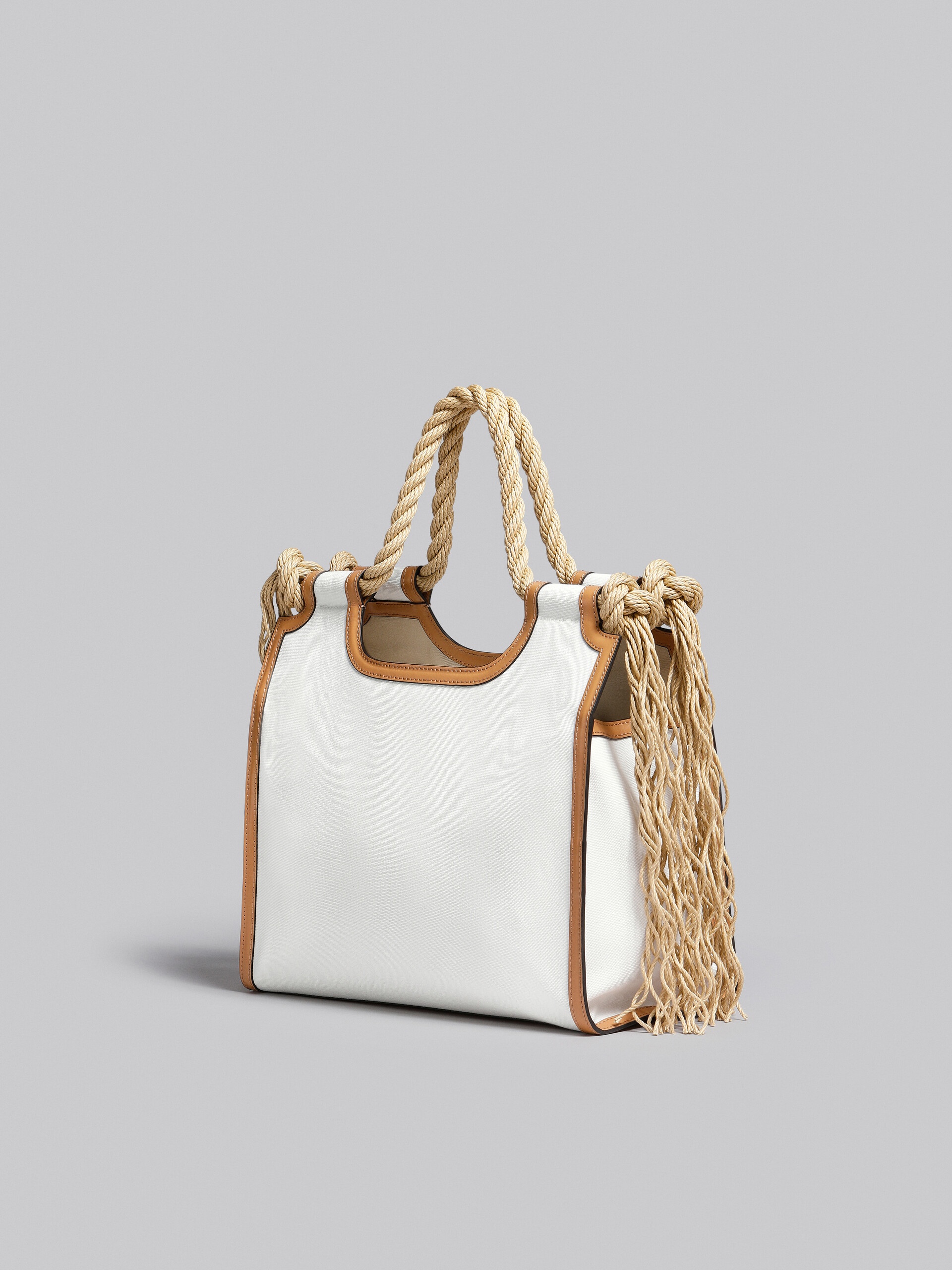 MARNI X NO VACANCY INN - MARCEL TOTE BAG IN WHITE CANVAS WITH BEIGE TRIMS - 3