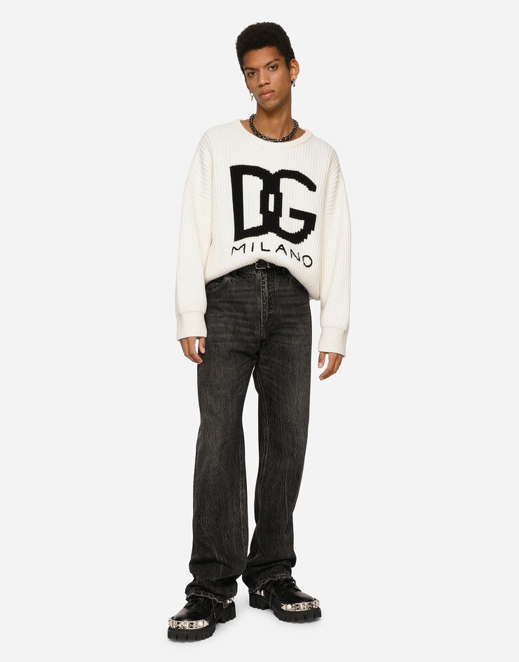 Cashmere round-neck sweater with DG logo inlay - 1