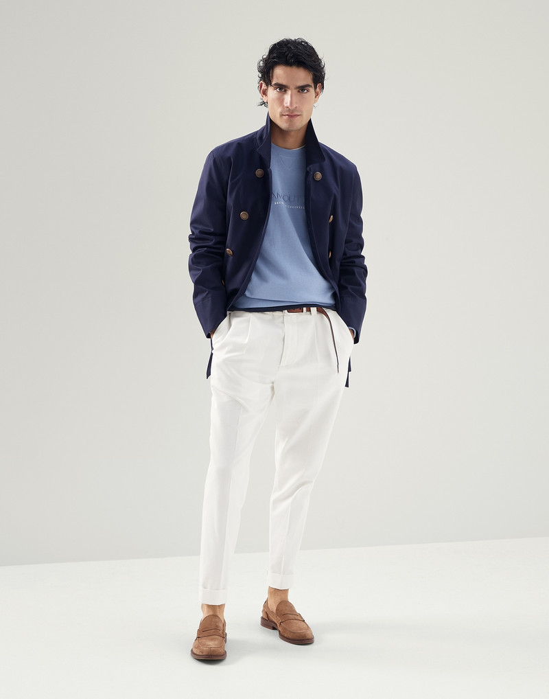 Brunello Cucinelli Water-resistant cotton and nylon gabardine pea coat with metal buttons outlook