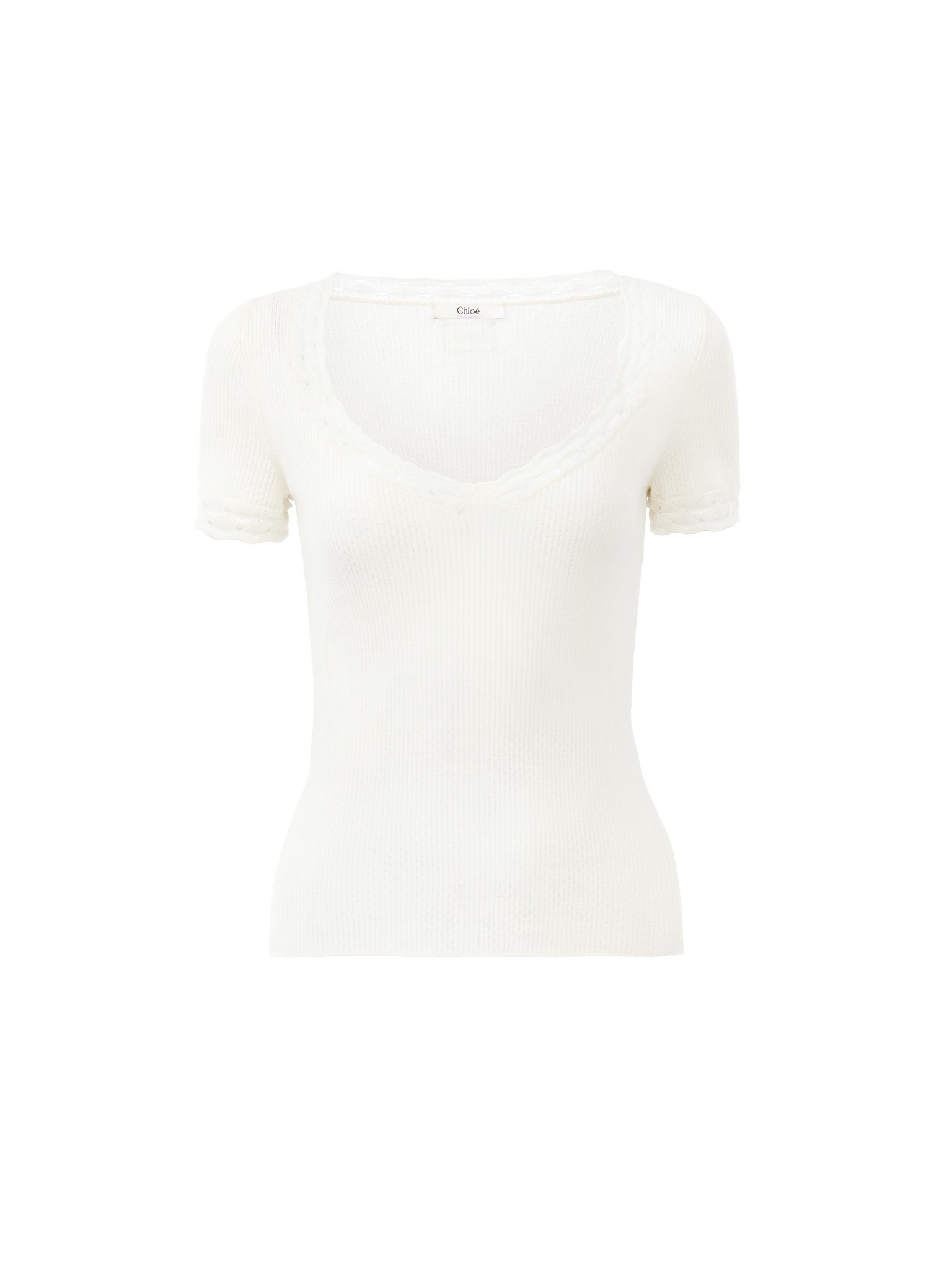 SCOOP-NECK FITTED TOP IN A WOOL KNIT & LACE - 1