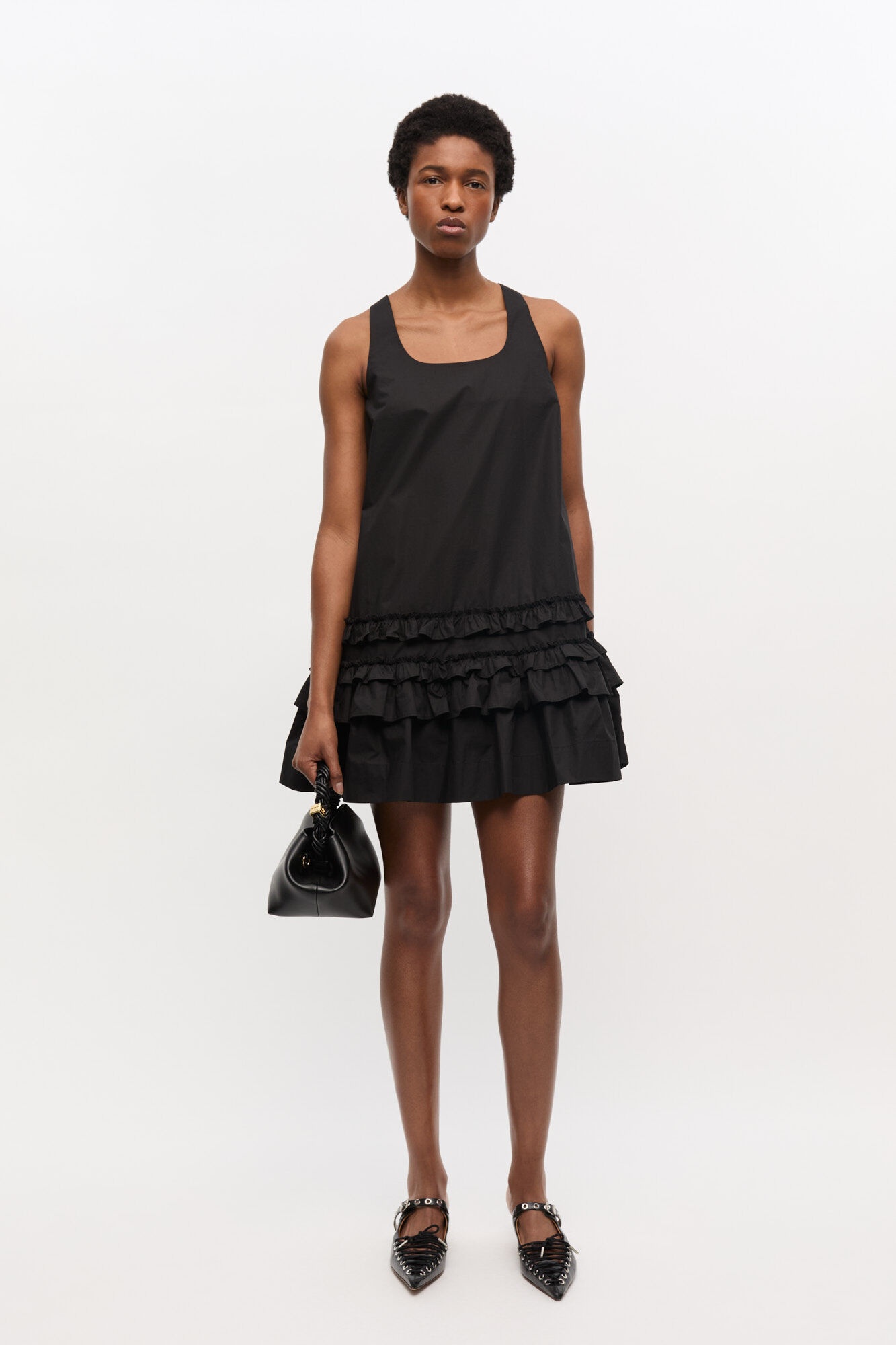 BLACK COTTON POPLIN MINI DRESS - 2
