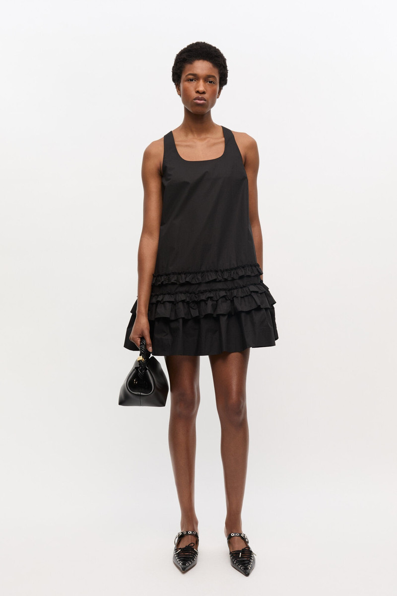 GANNI BLACK COTTON POPLIN MINI DRESS outlook