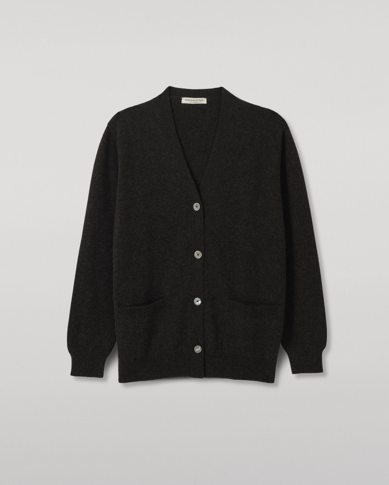 Wild Thistle Intarsia Dark Grey Cashmere Cardigan 1