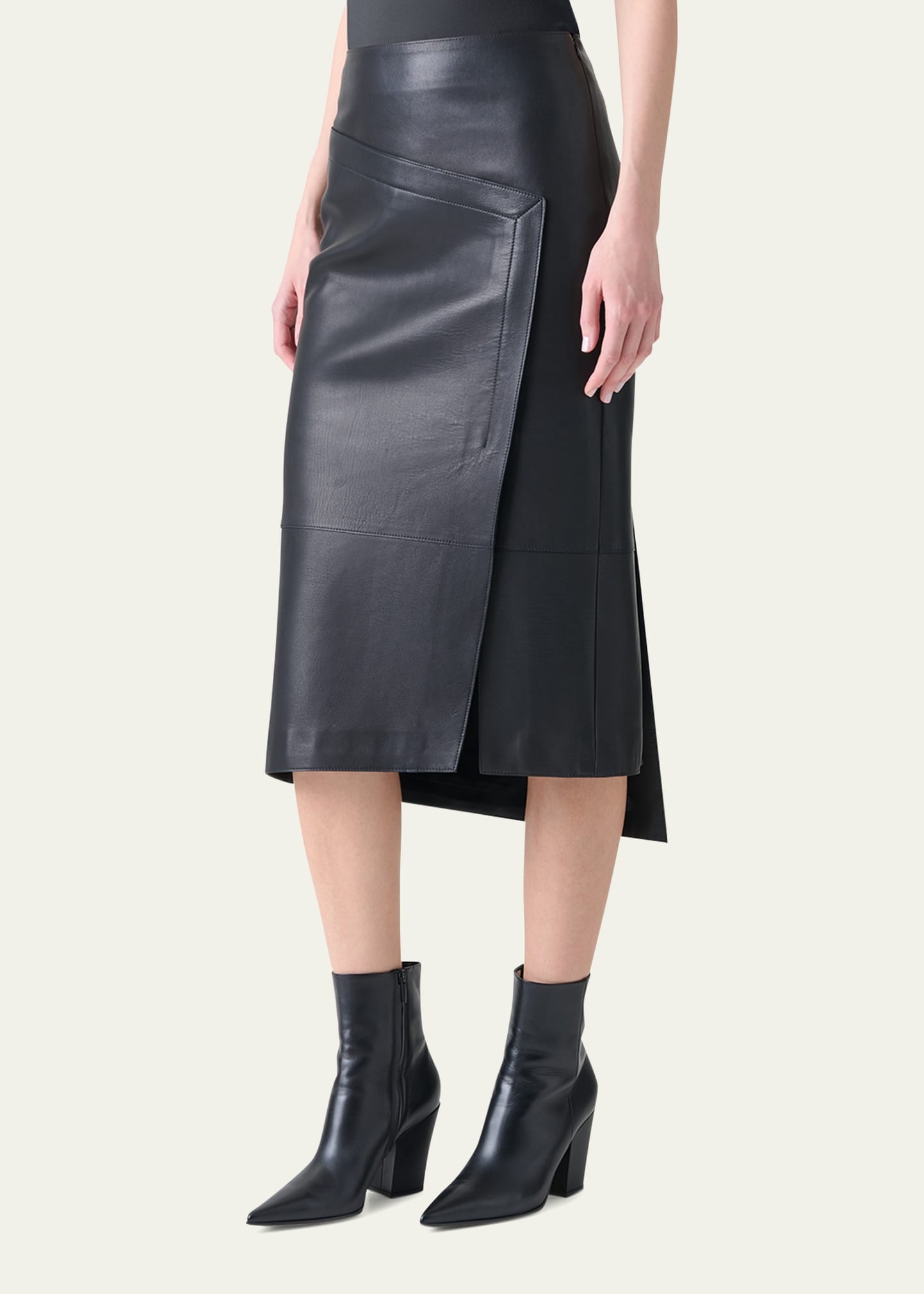 Asymmetric Trapezoid Nappa Leather Midi Skirt - 4
