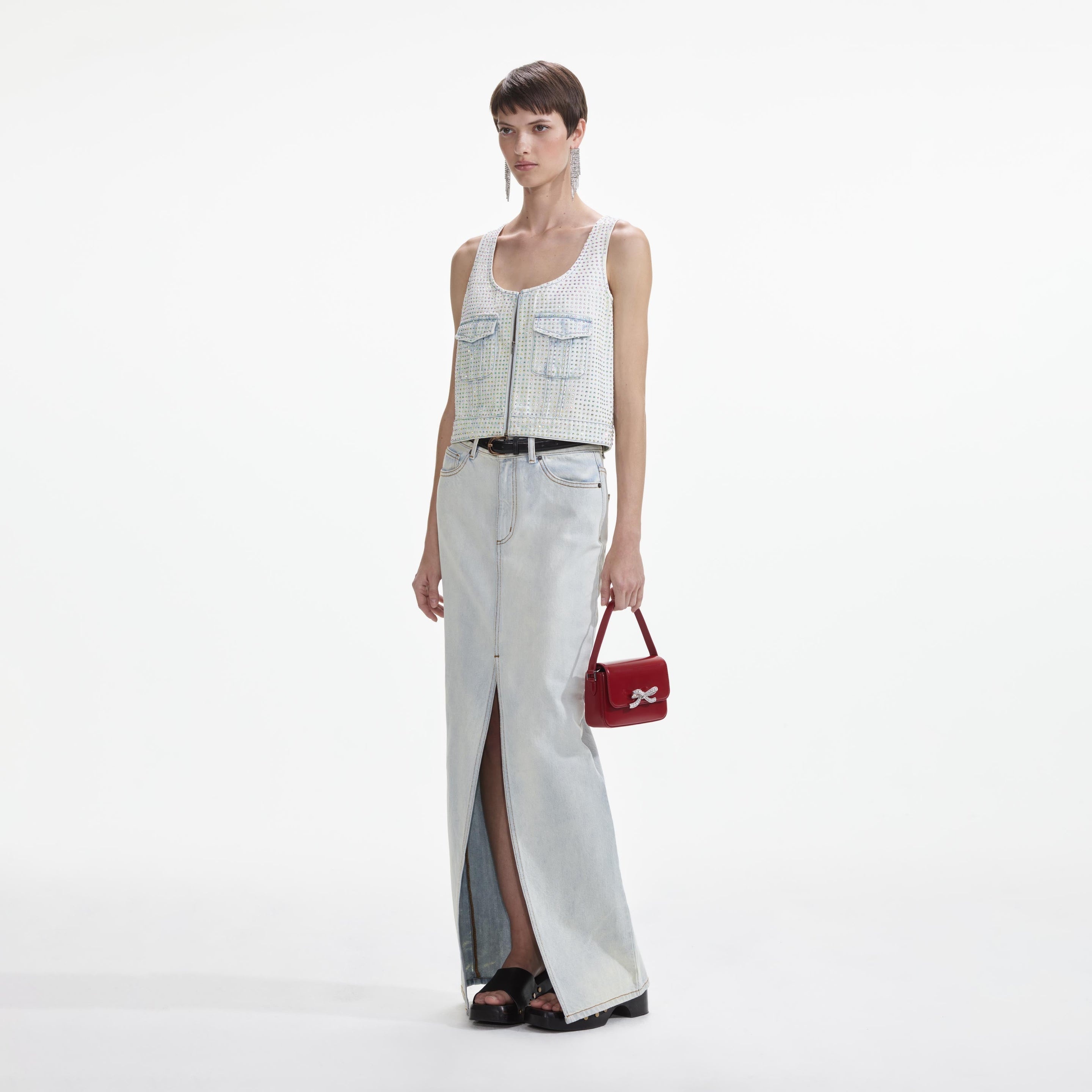 self-portrait Bleach Wash Denim Maxi Skirt | REVERSIBLE