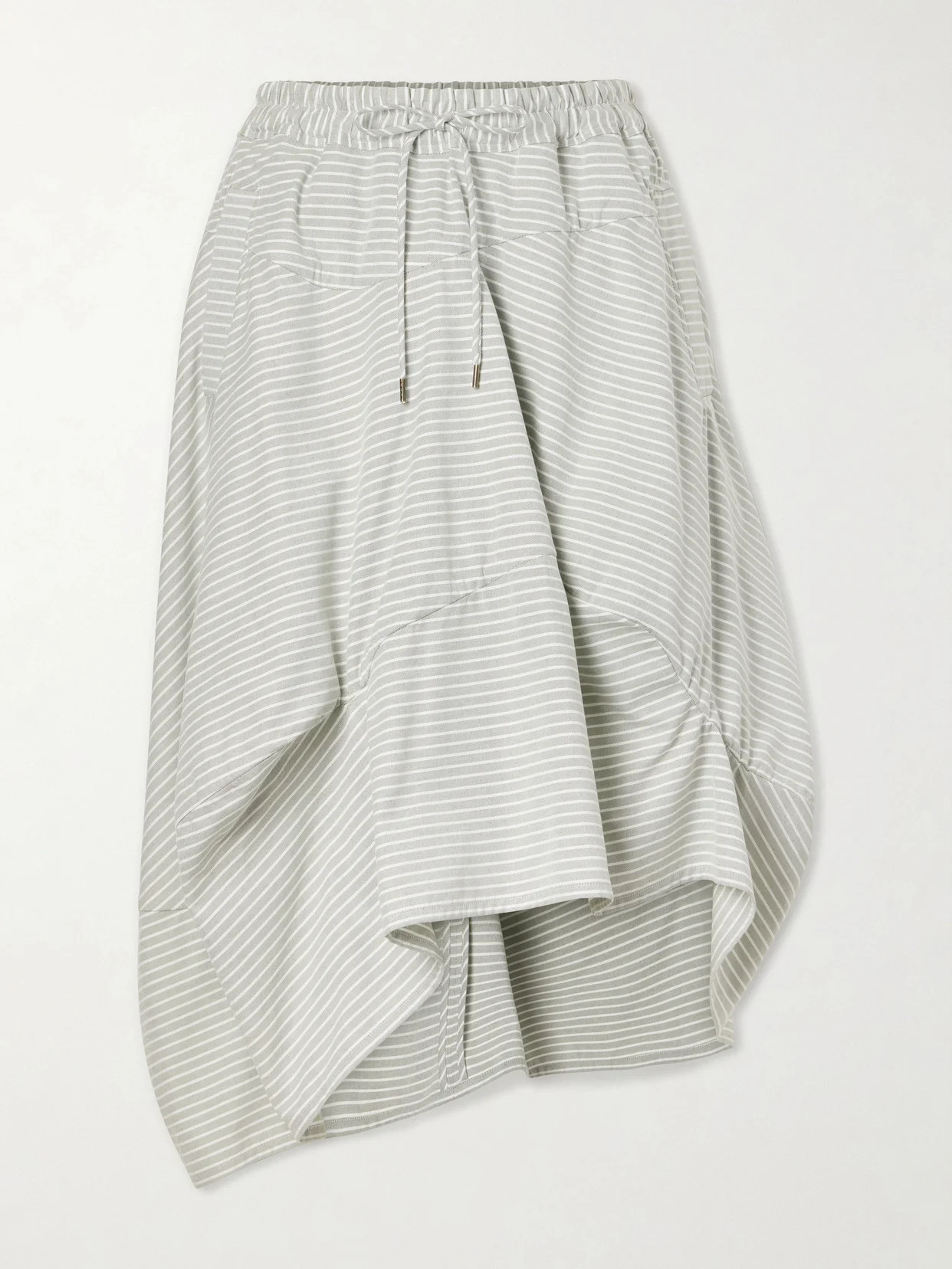 Aerodrome Asymmetric Striped Organic Cotton Drawstring Midi Skirt - 1