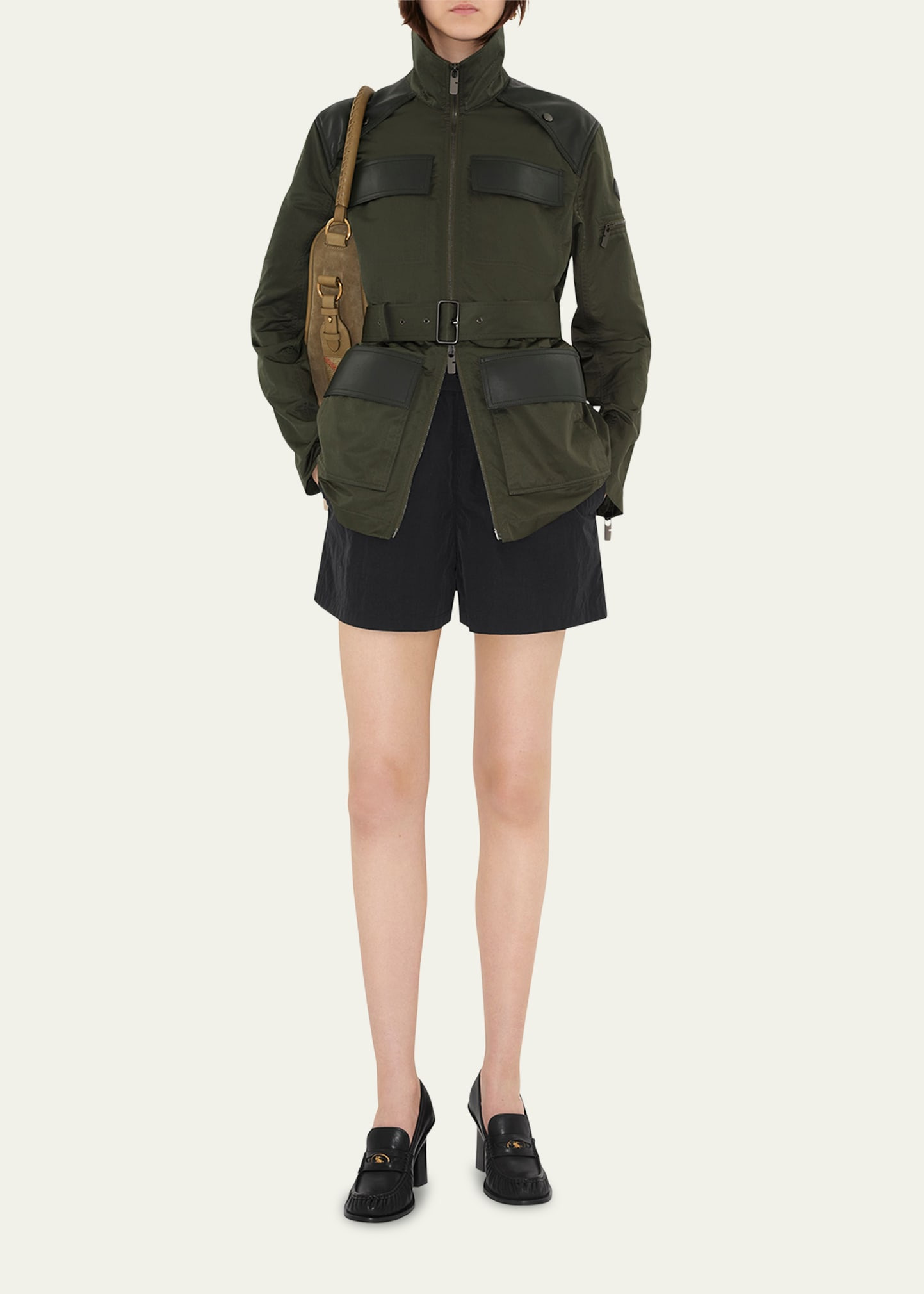 Military Jacket with Leather Details - 2
