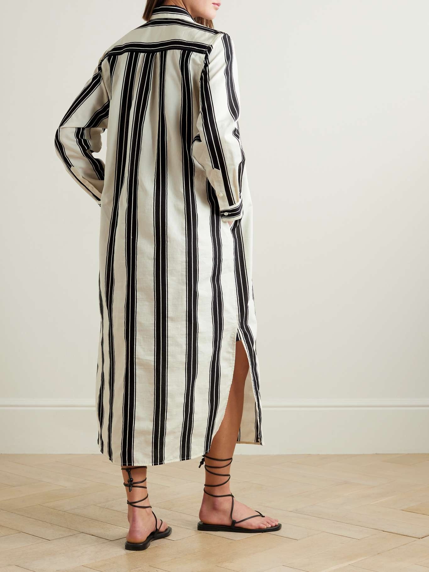 Striped jacquard-trimmed cotton-blend maxi shirt dress - 3