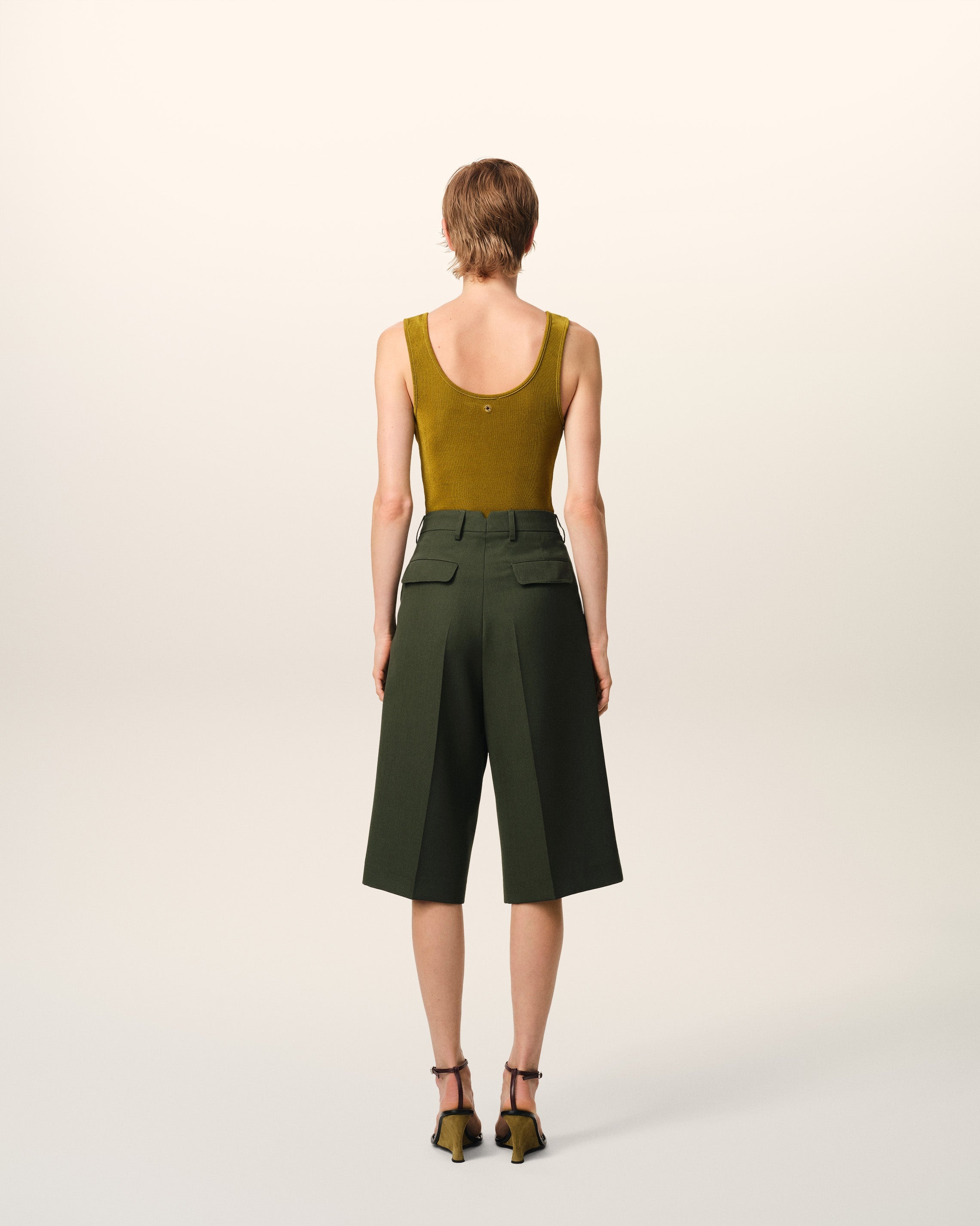 GREEN WOOL WIDE BERMUDA - 4