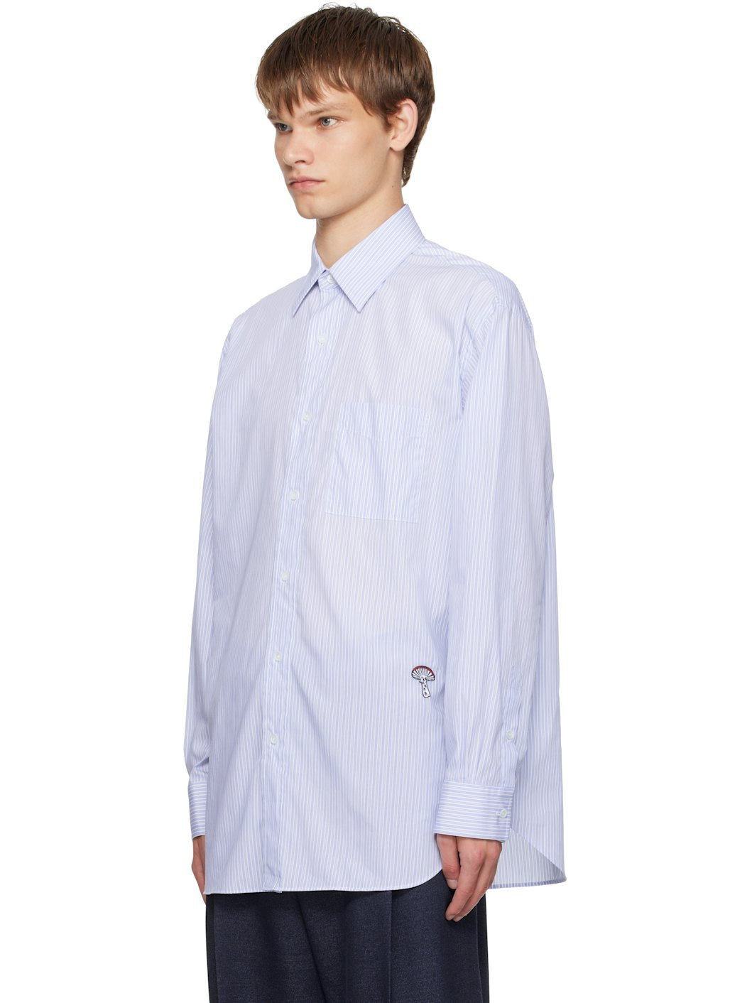 Blue Stripe Cotton Poplin Shirt - 4