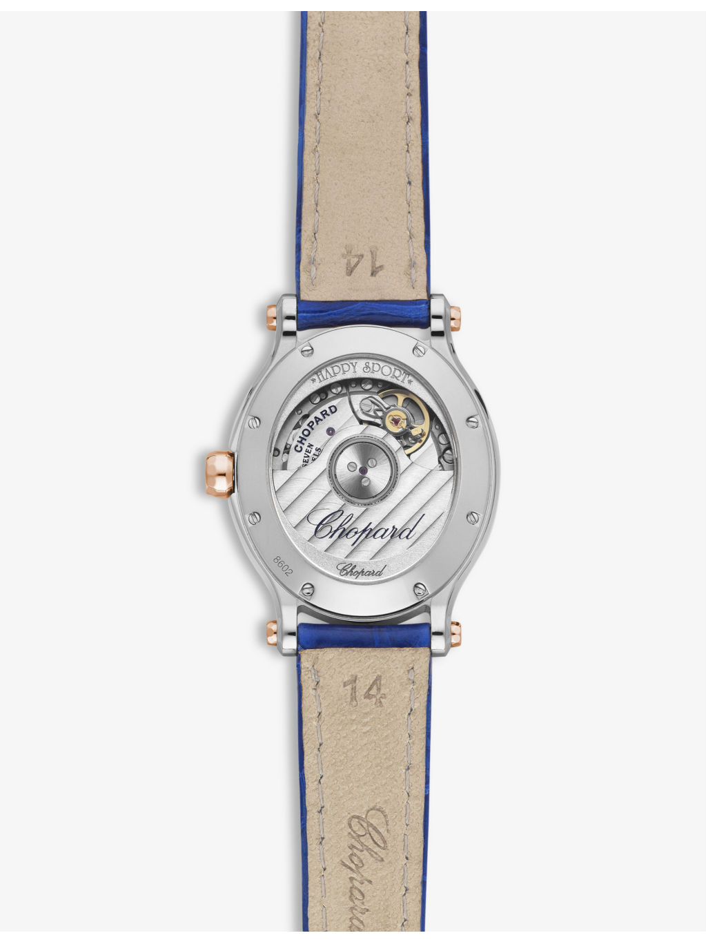 278602-6001 Happy Sport 18ct rose-gold, 0.19ct diamond and alligator-embossed leather automatic watc - 2